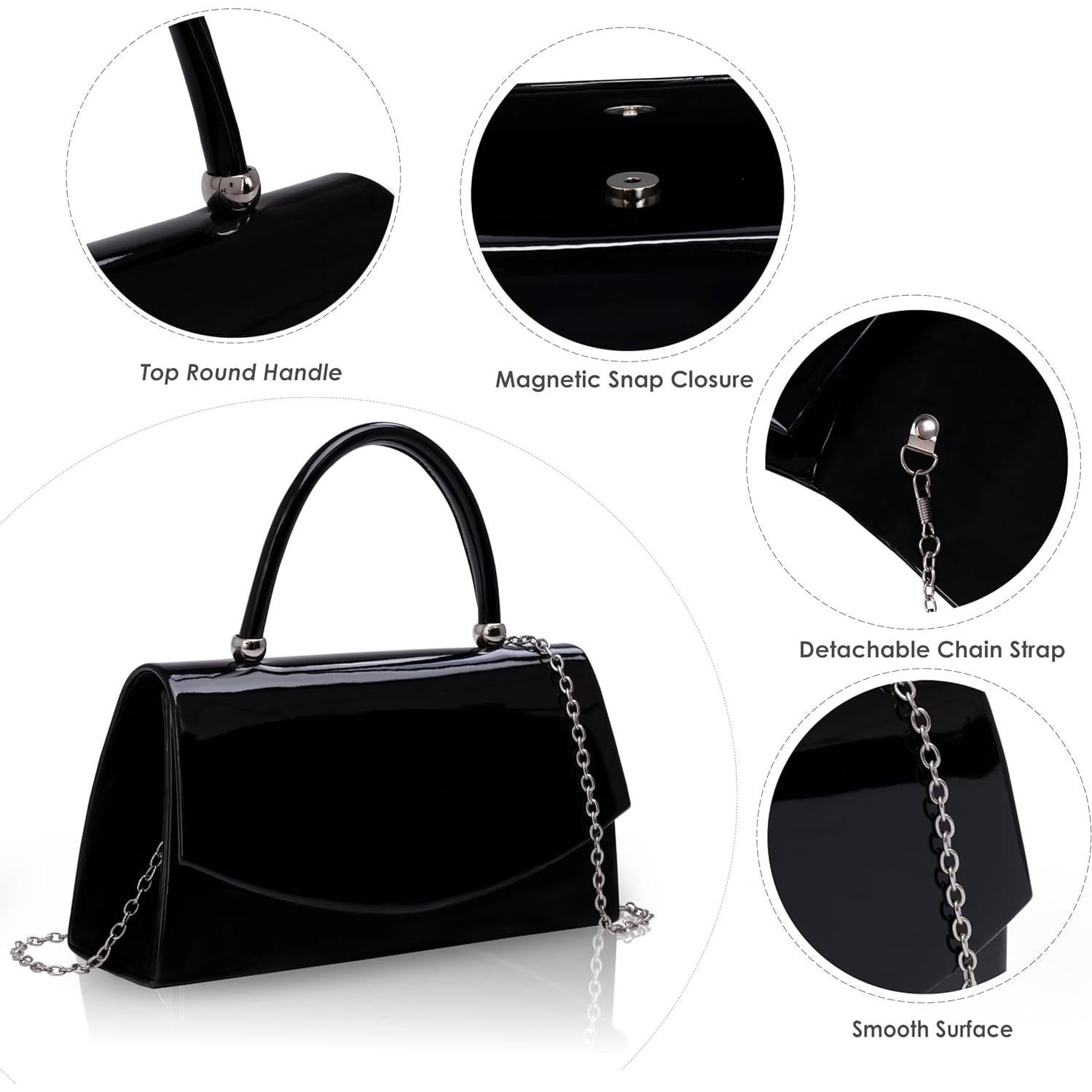 Bolso de Noche Larcenciel para Mujeres, Clutch Brillante Negro