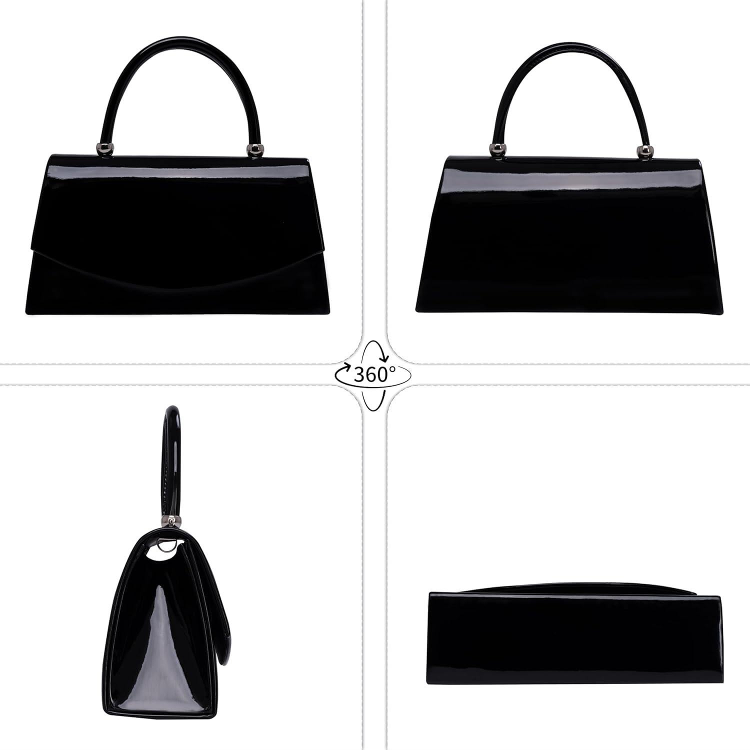 Bolso de Noche Larcenciel para Mujeres, Clutch Brillante Negro