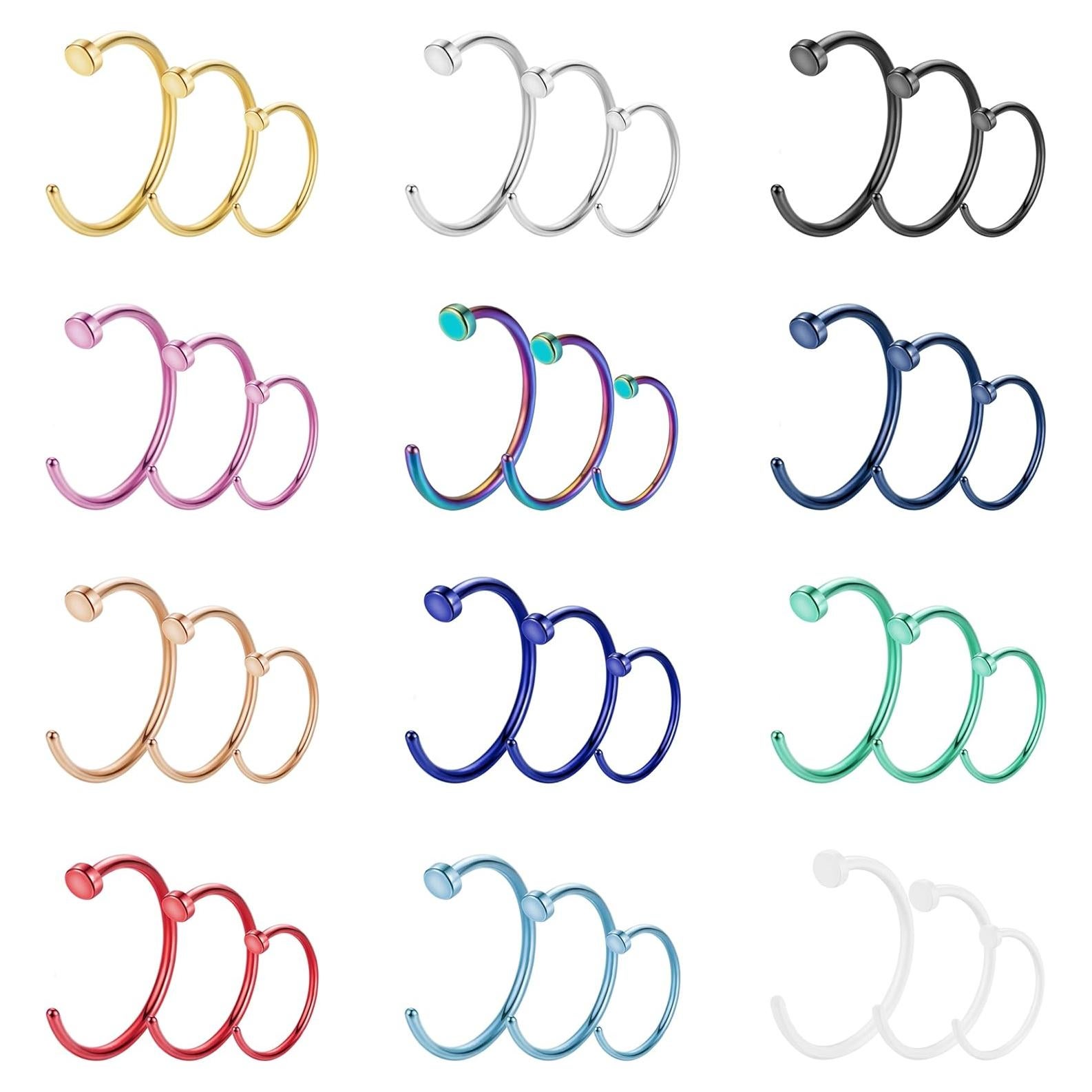 Juego de Aros de Nariz Acero Inoxidable 22G 36 Piezas Multicolor