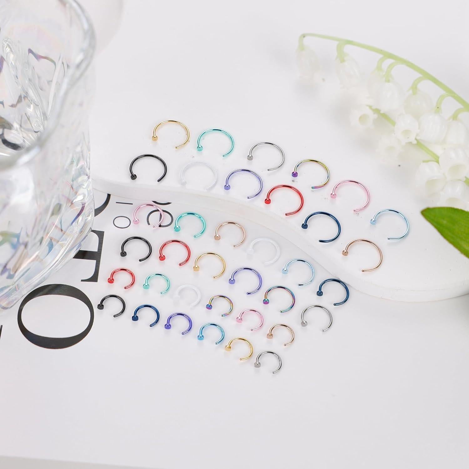 Juego de Aros de Nariz Acero Inoxidable 22G 36 Piezas Multicolor