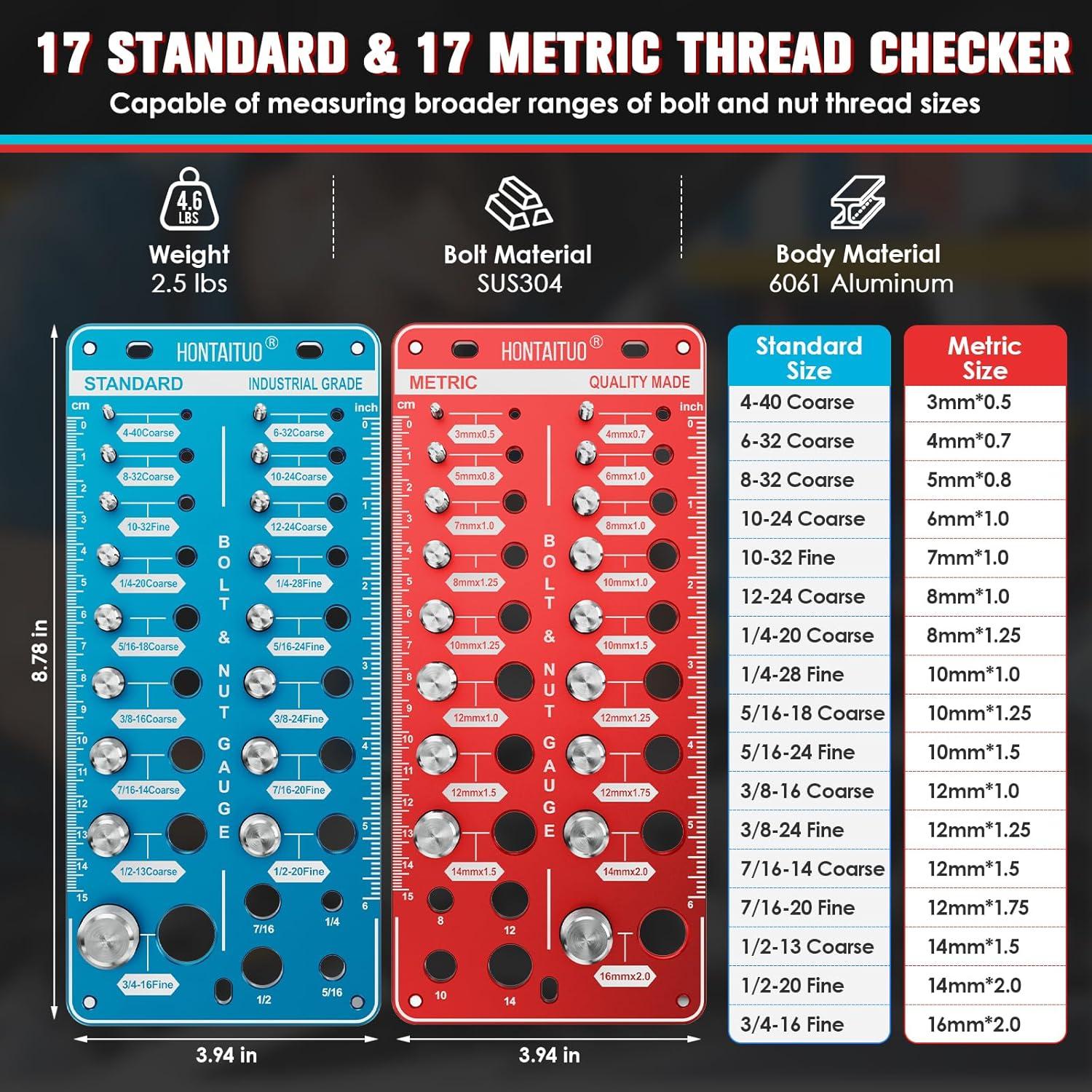 Comprobador de Roscas de Tuerca y Tornillo HONTAITUO 42 Tamaños
