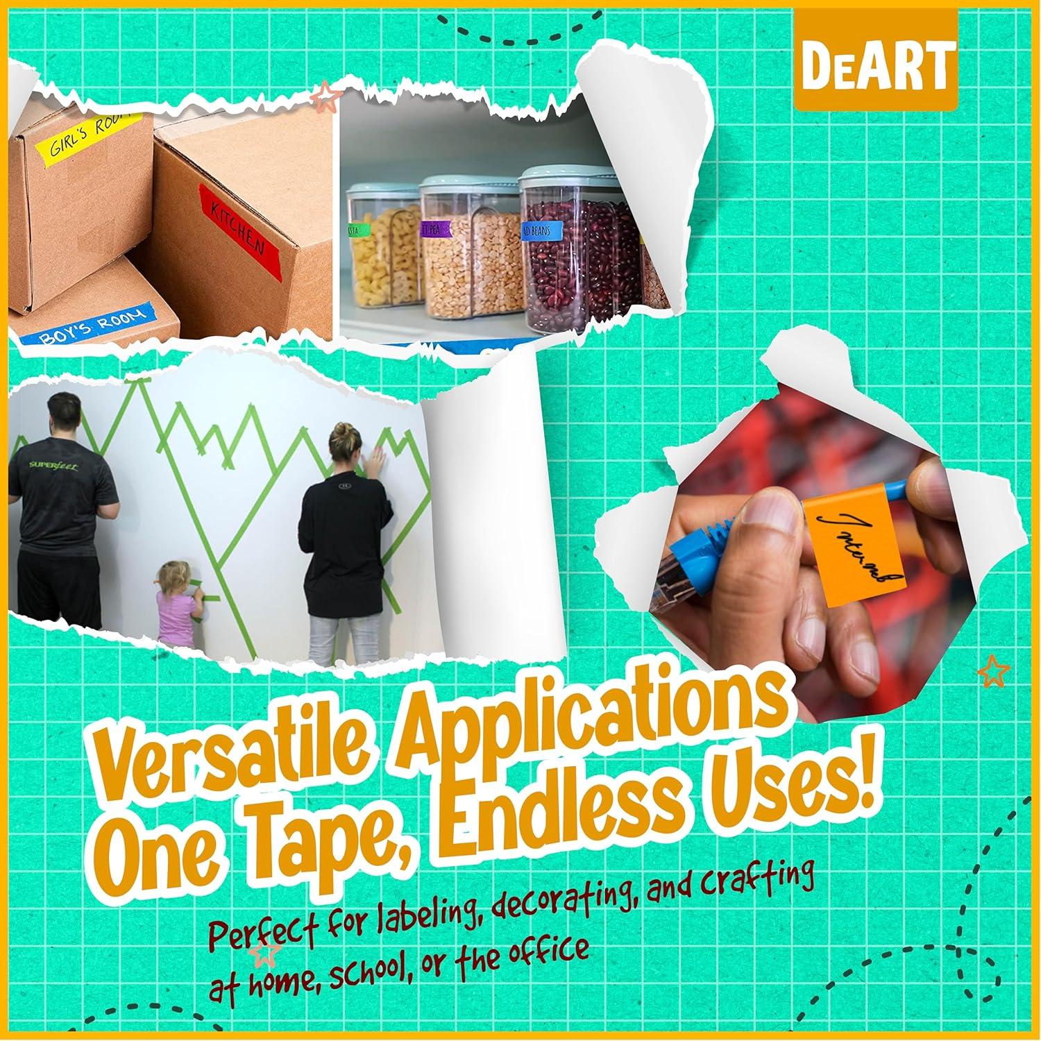 Cinta de enmascarar de colores DEART 10 m x 2.54 cm - 8 unidades