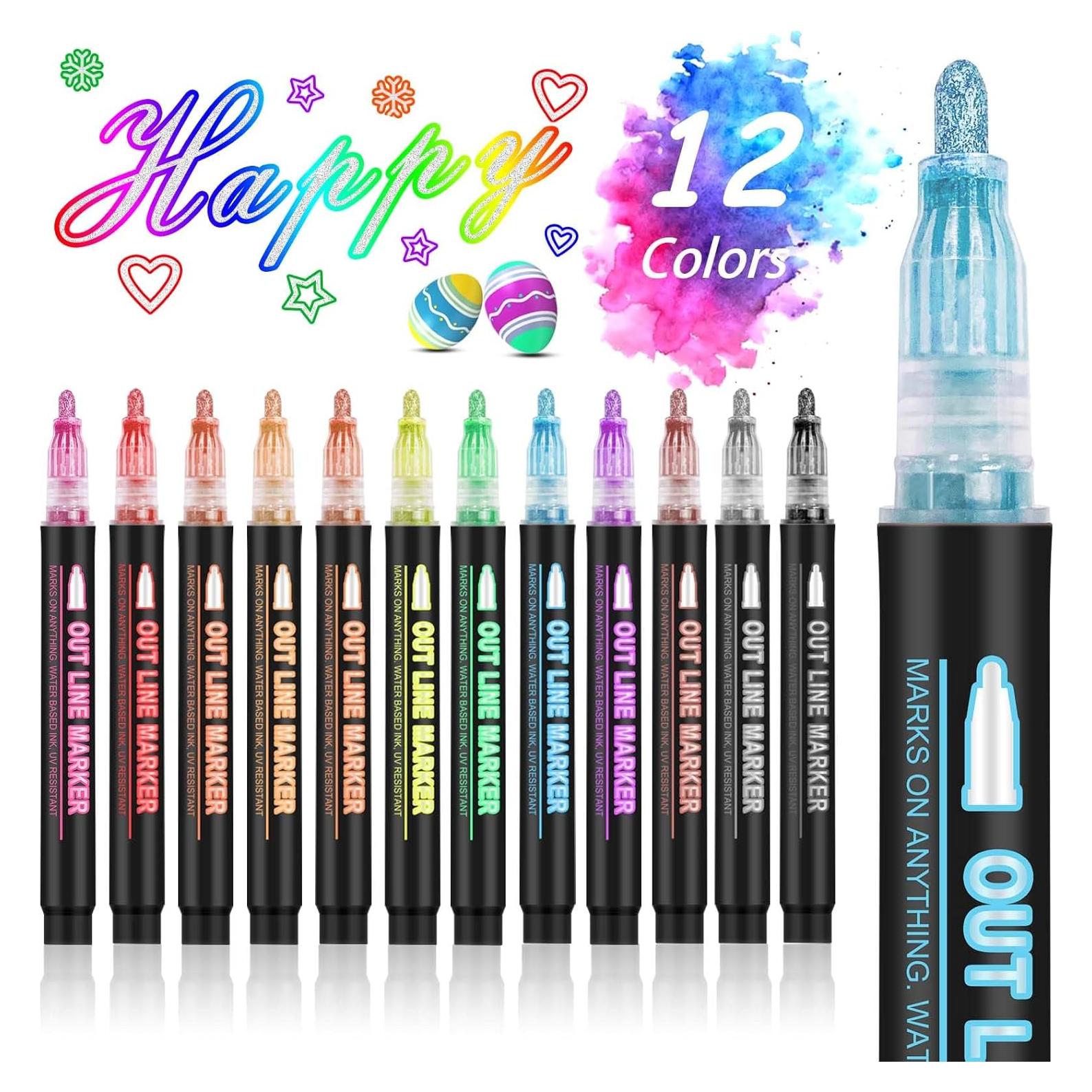 Set de 12 Marcadores Metálicos Hoxida Doble Línea Brillantes