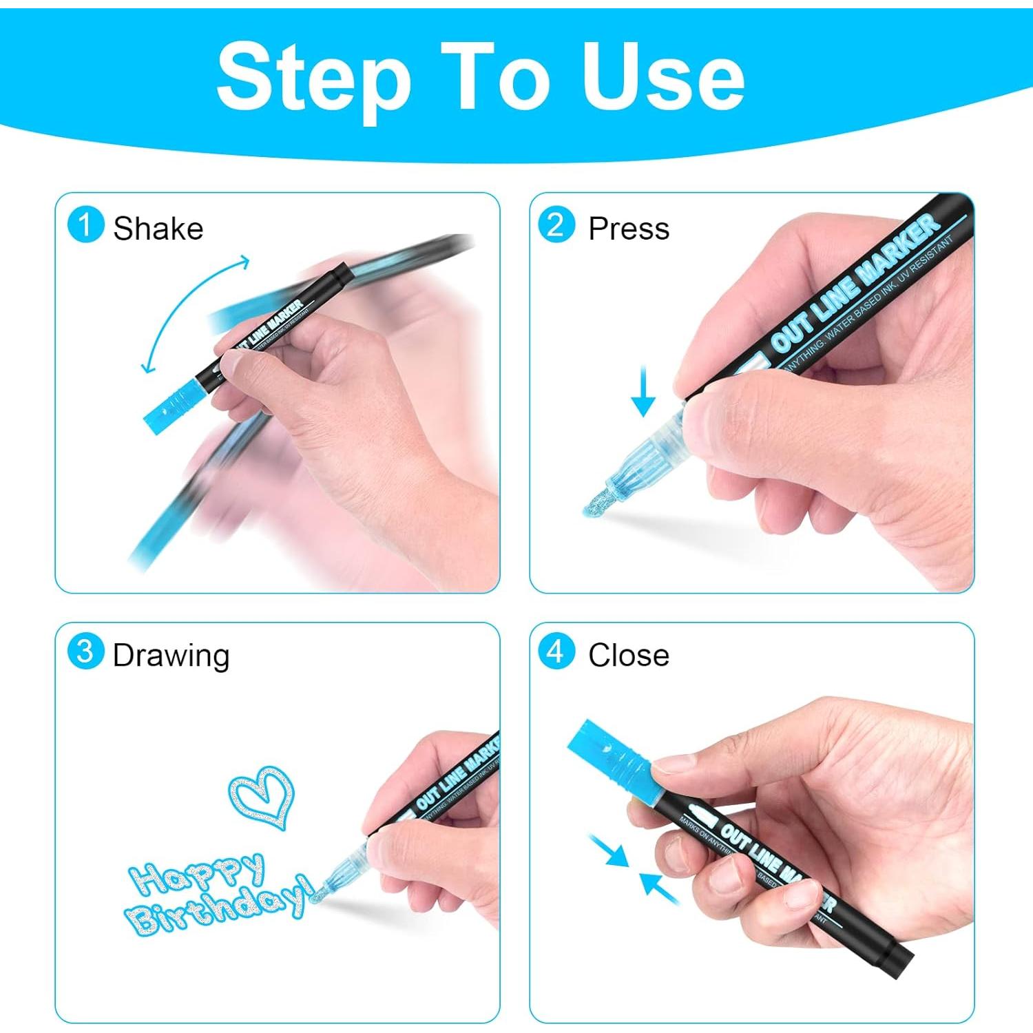 Set de 12 Marcadores Metálicos Hoxida Doble Línea Brillantes