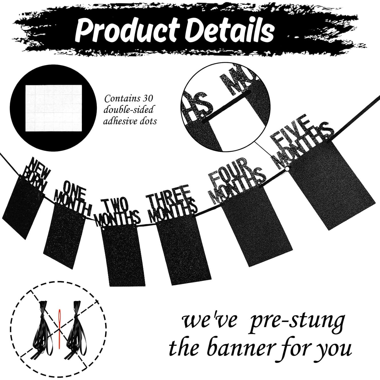 Banner de Fotos para Primer Cumpleaños Bebé Whaline Negro