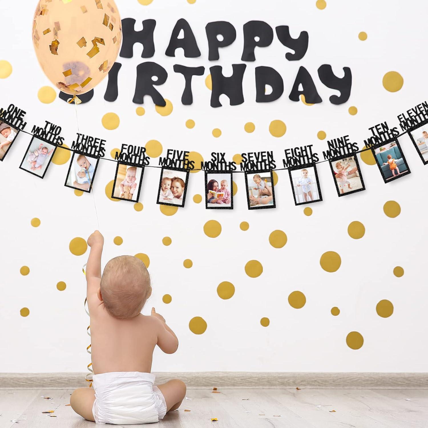 Banner de Fotos para Primer Cumpleaños Bebé Whaline Negro