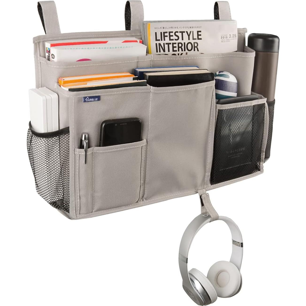 Caddy de Cama Surblue Organizador Colgante 8 Bolsillos Gris