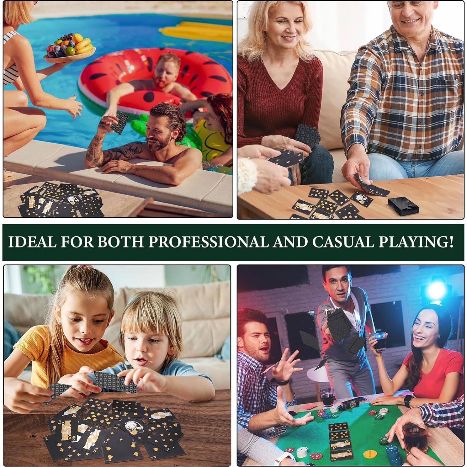 Juego de Cartas Zubebe 12 Barajas Impermeables Negro Dorado