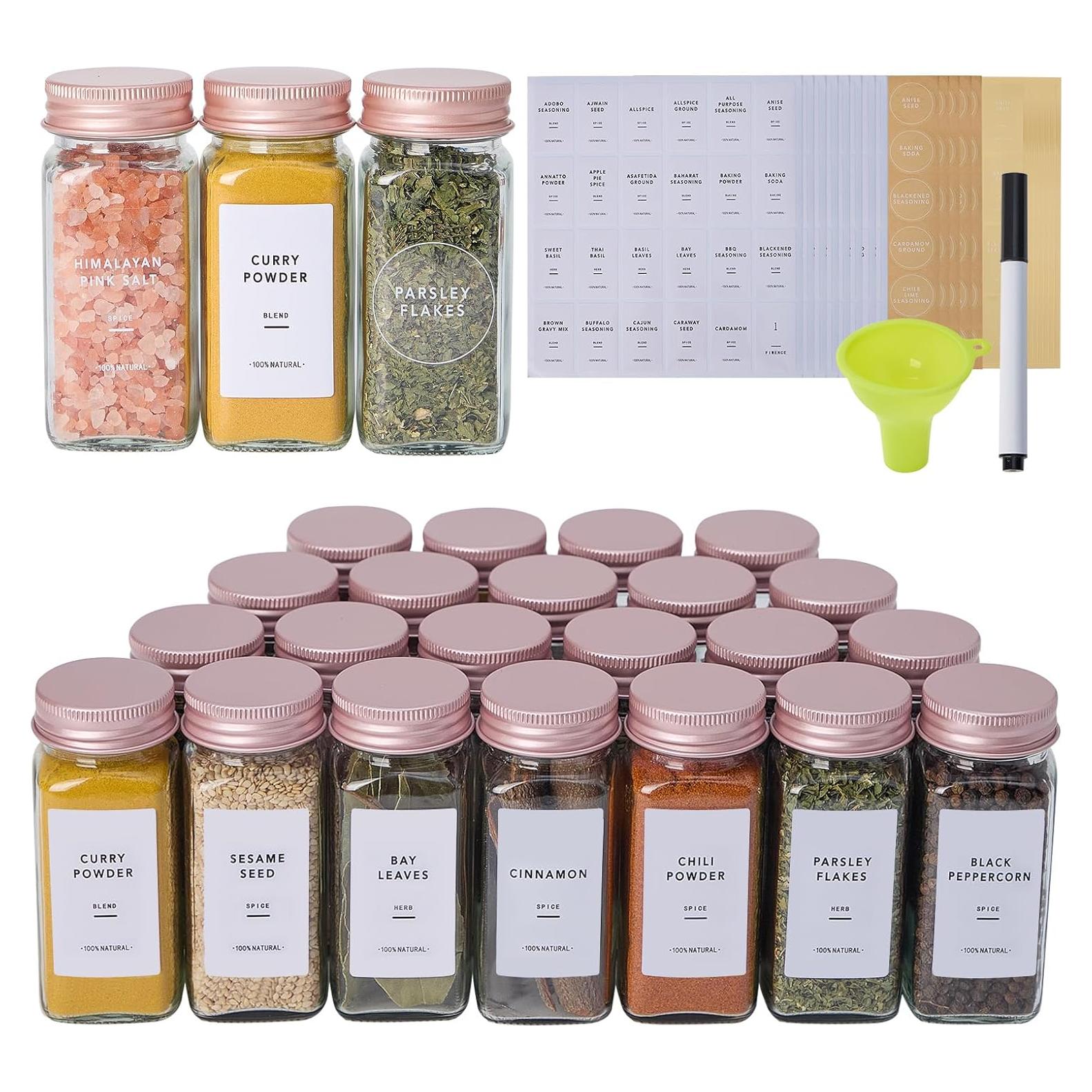 Set de 24 Tarros de Especias de Vidrio Fiwence 118ml con Etiquetas