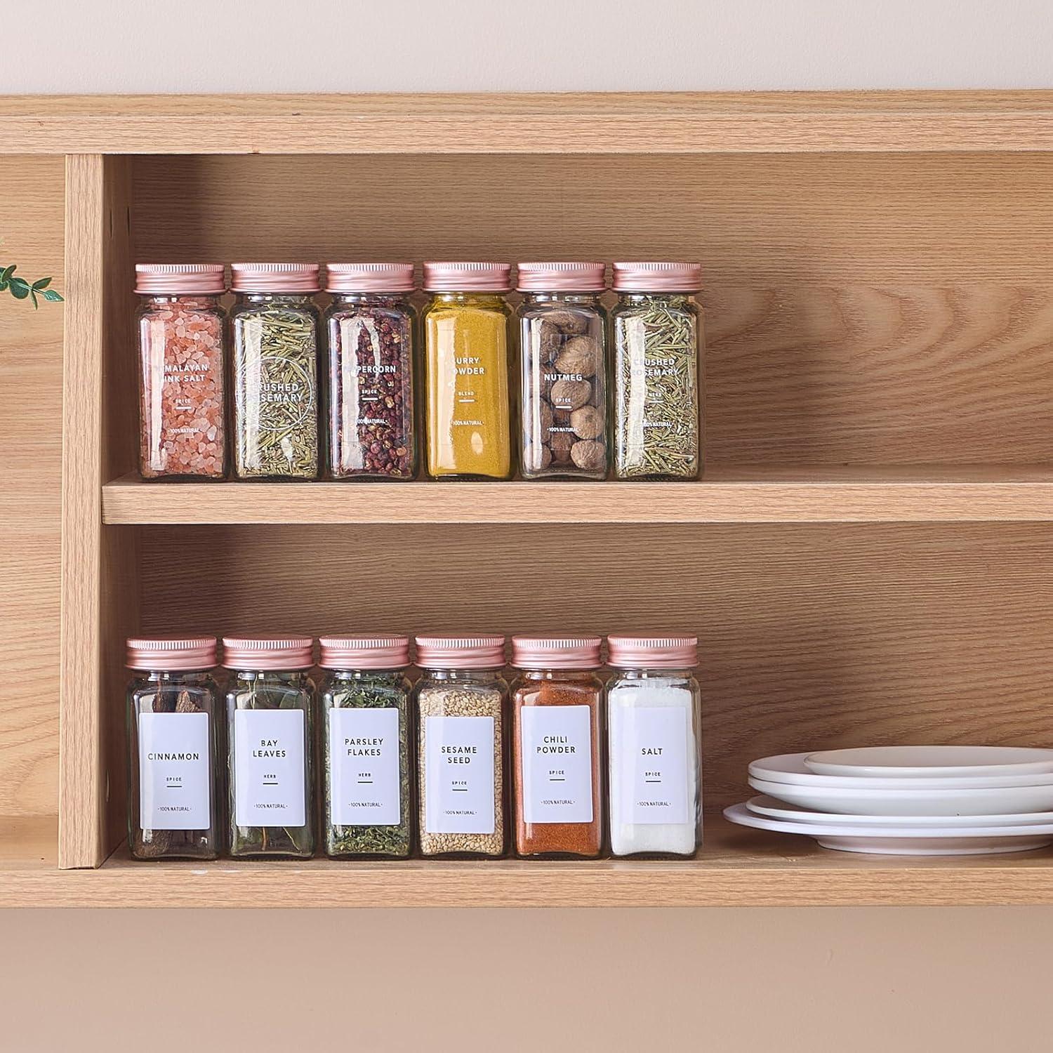 Set de 24 Tarros de Especias de Vidrio Fiwence 118ml con Etiquetas