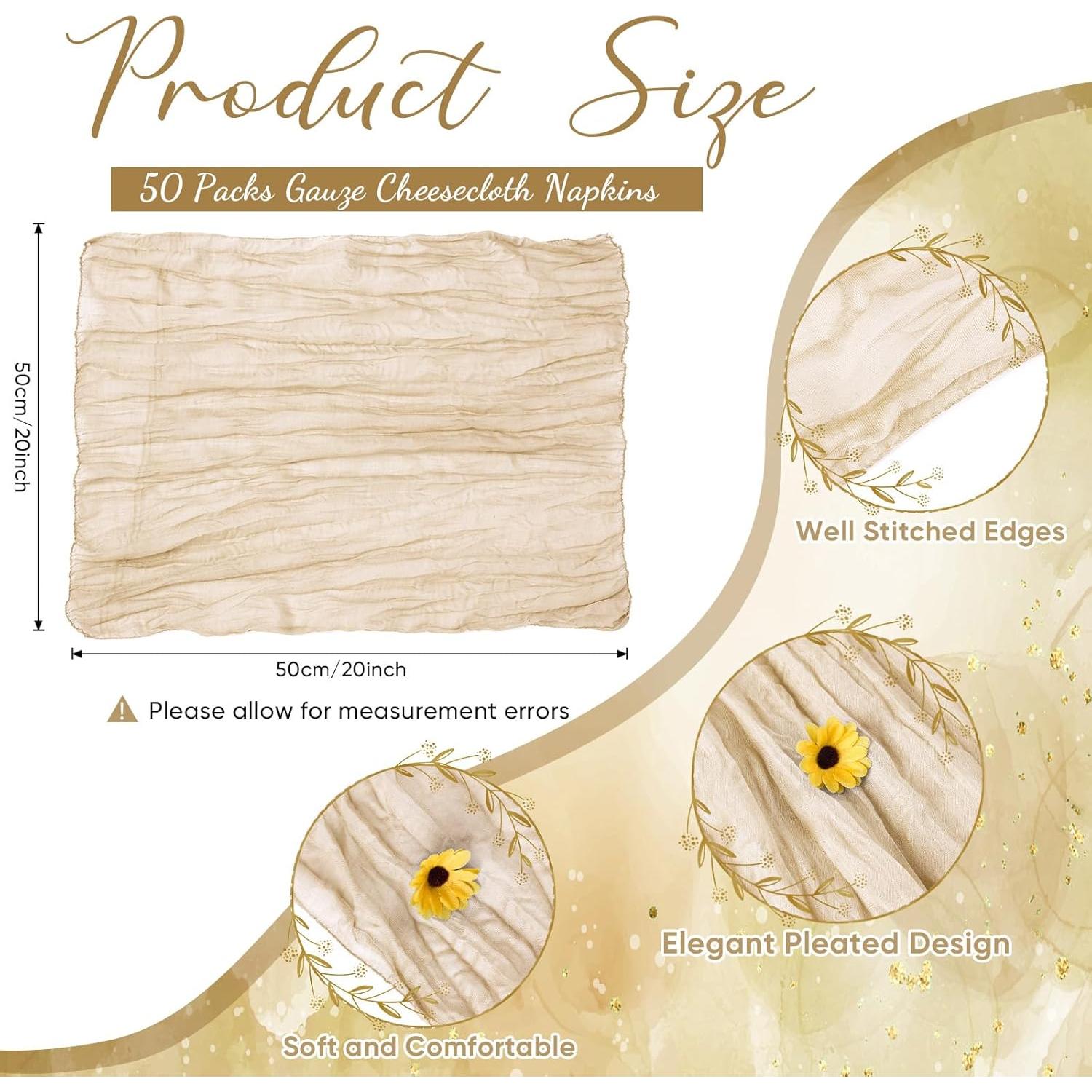 Mixweer 50 Servilletas de Gasa de Algodón Beige 50x50 cm