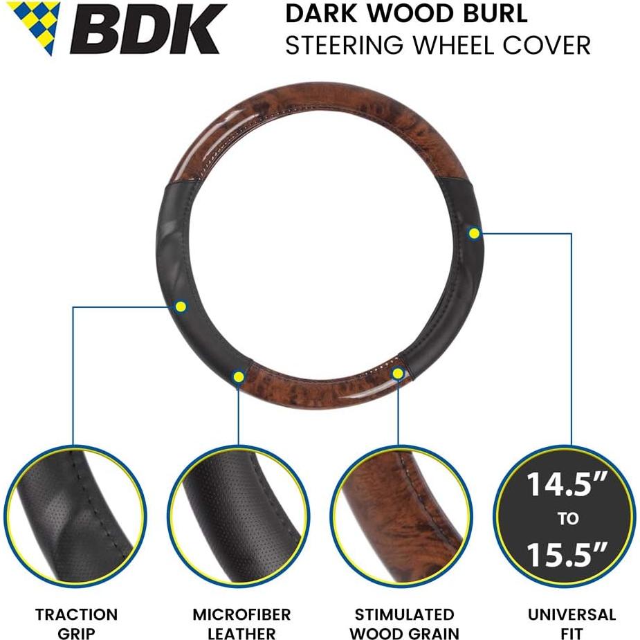 Cubierta de Volante BDK de Madera Oscura y Cuero Sintético 38 cm