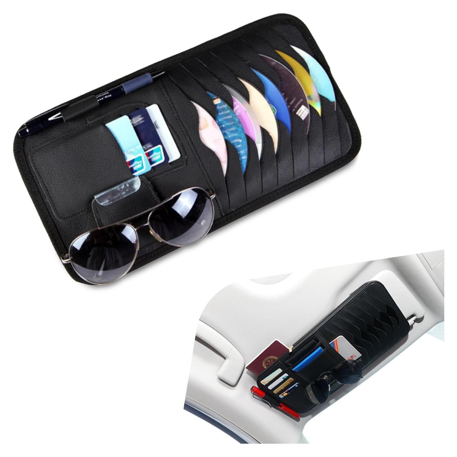 Funda de Sol para Auto Dawfall ALLCCD2201BL Organizador de Cuero Negro