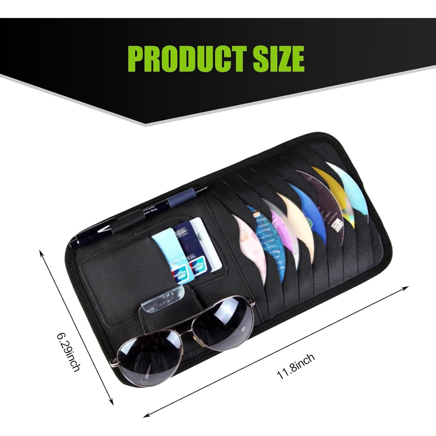 Funda de Sol para Auto Dawfall ALLCCD2201BL Organizador de Cuero Negro