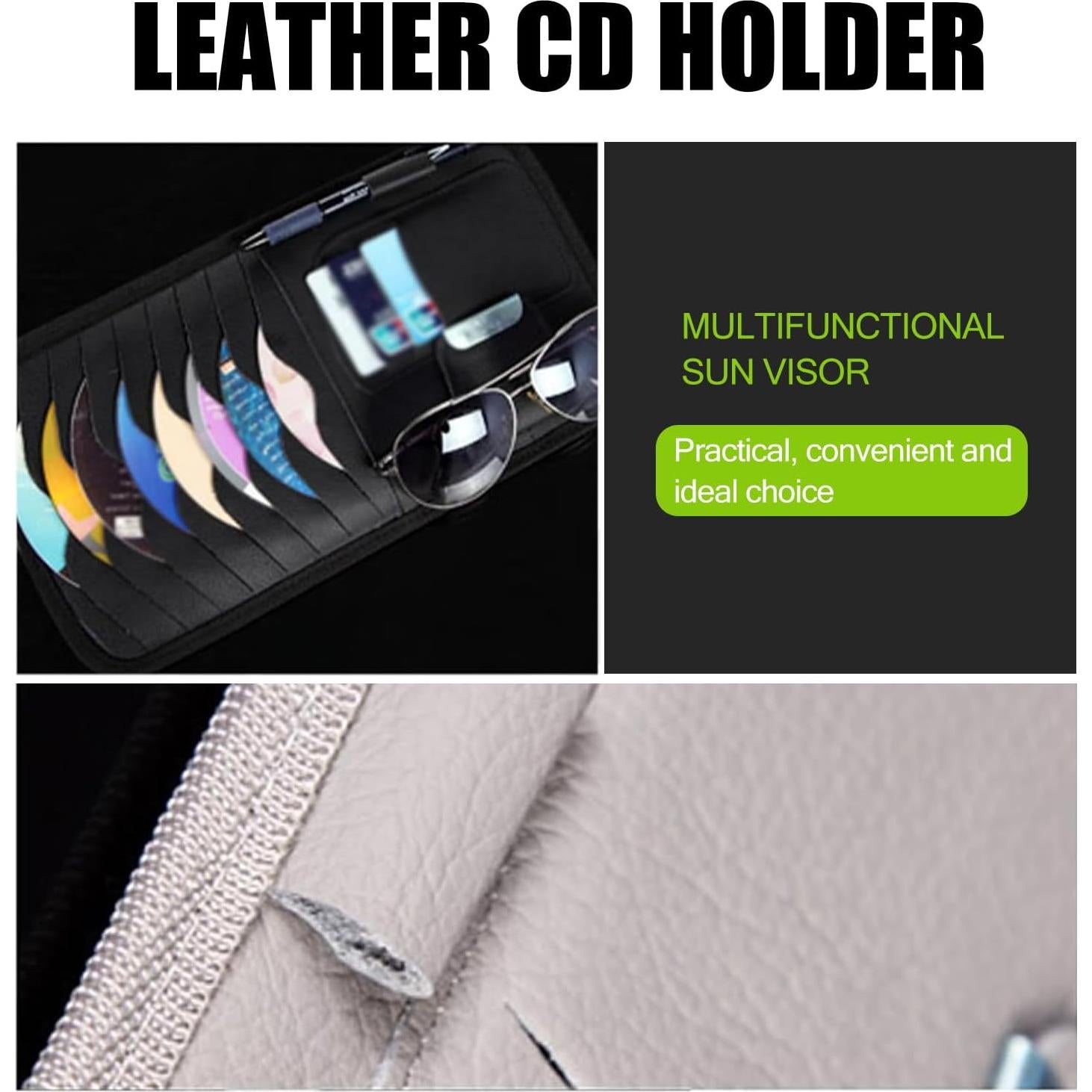 Funda de Sol para Auto Dawfall ALLCCD2201BL Organizador de Cuero Negro