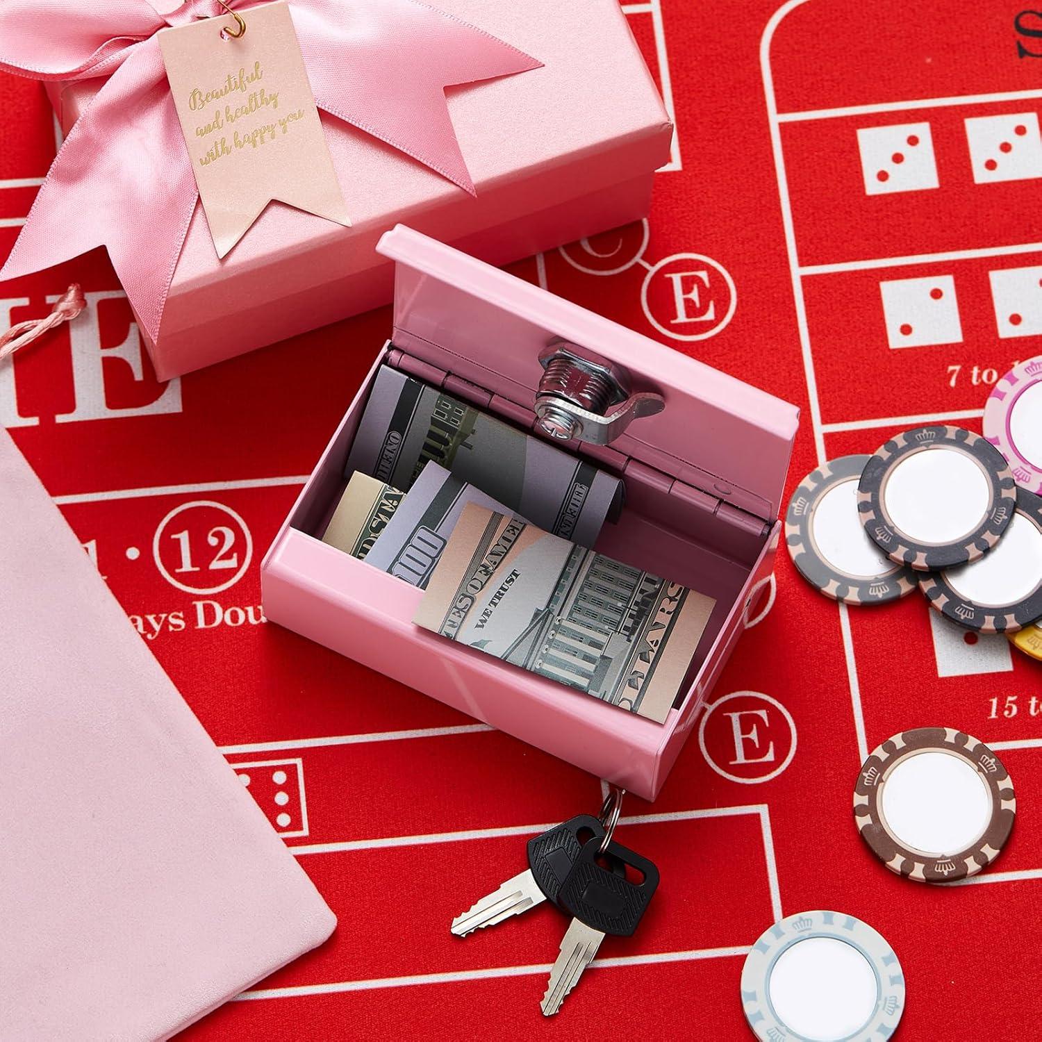 Caja de Dinero de Metal CroBlissful Rosa con Llave y Bolsa