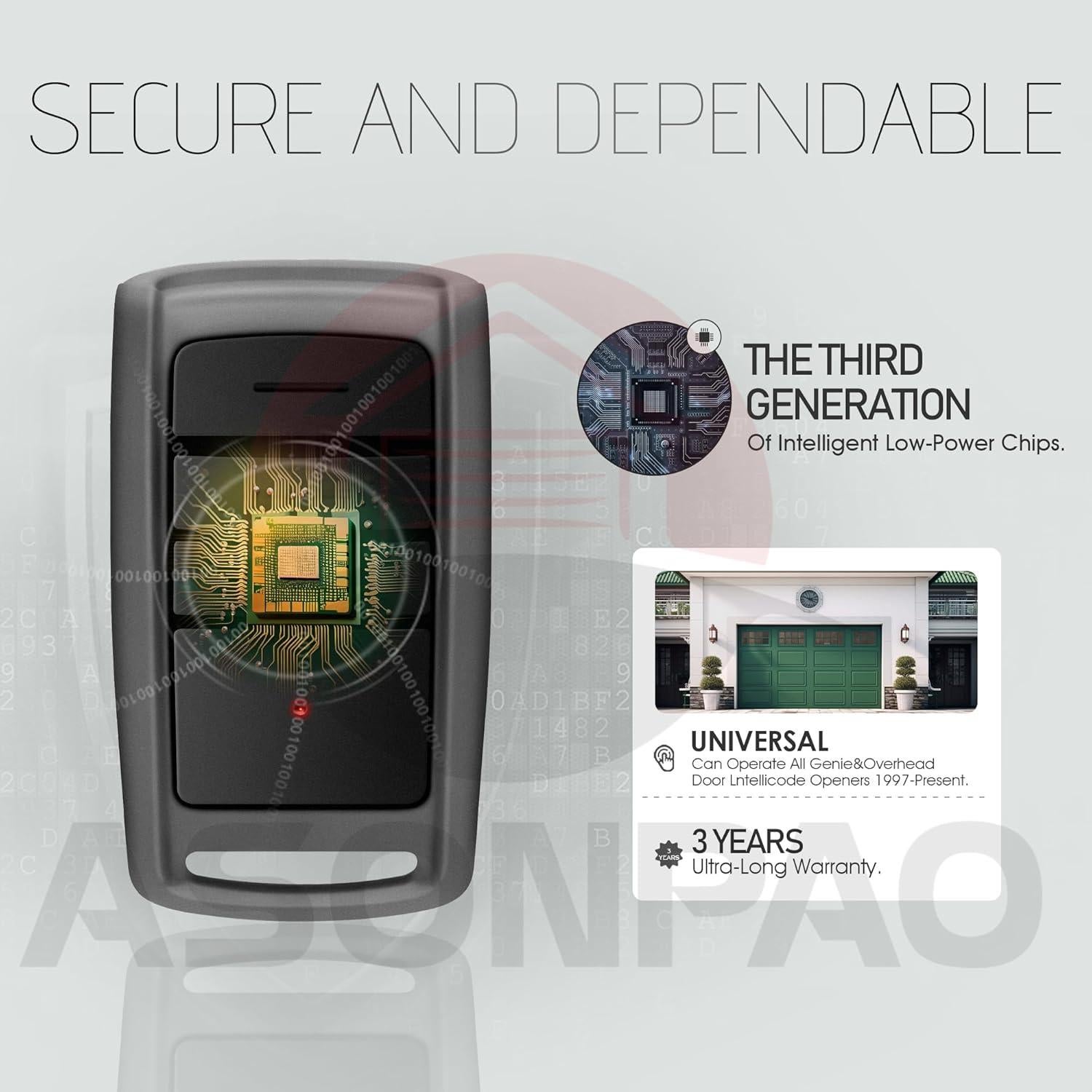 Control Remoto Universal ASONPAO O3T-BX para Puertas de Garaje