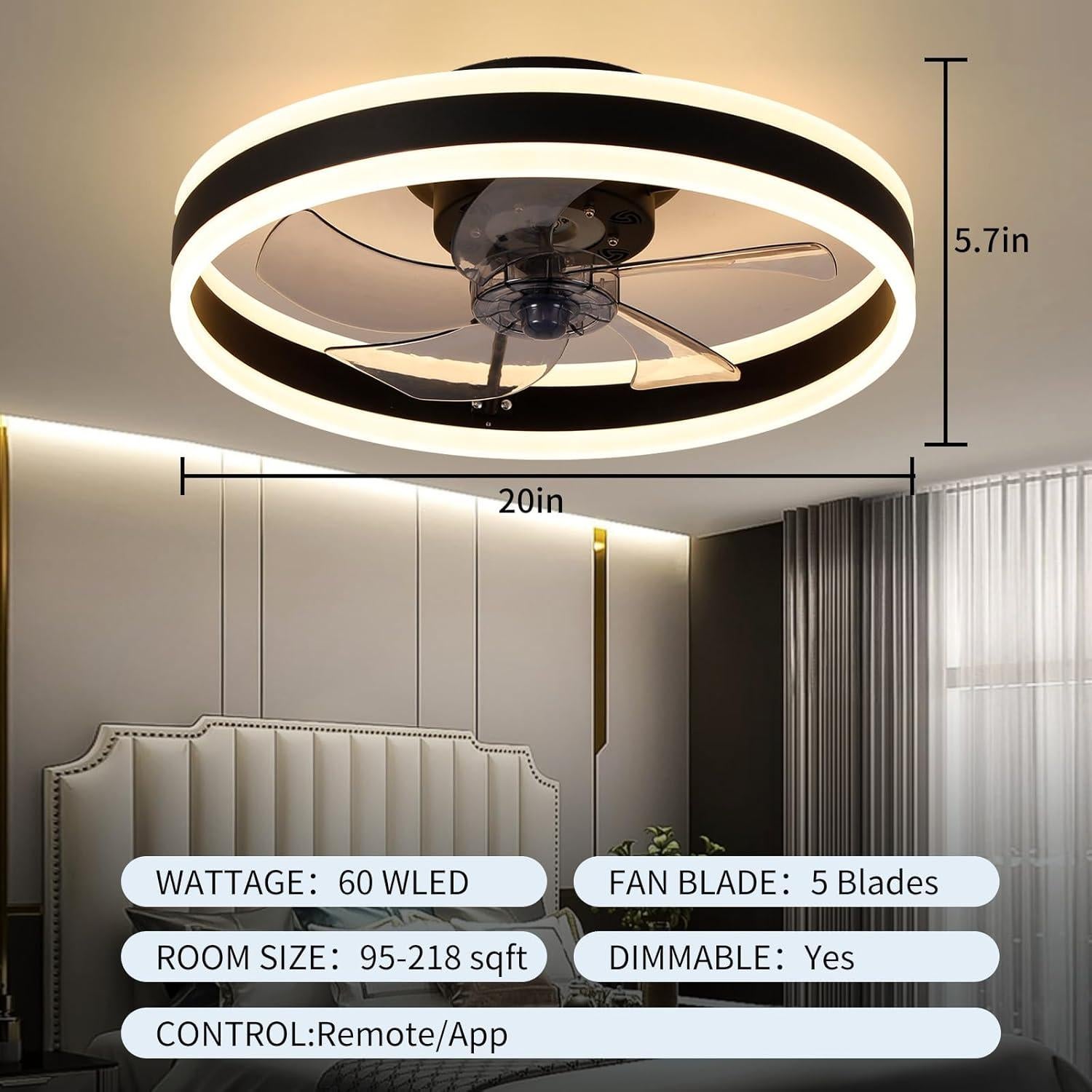 Ventilador de Techo Sin Aspas SUNCOJIA 50.8cm con Luces y Control Remoto