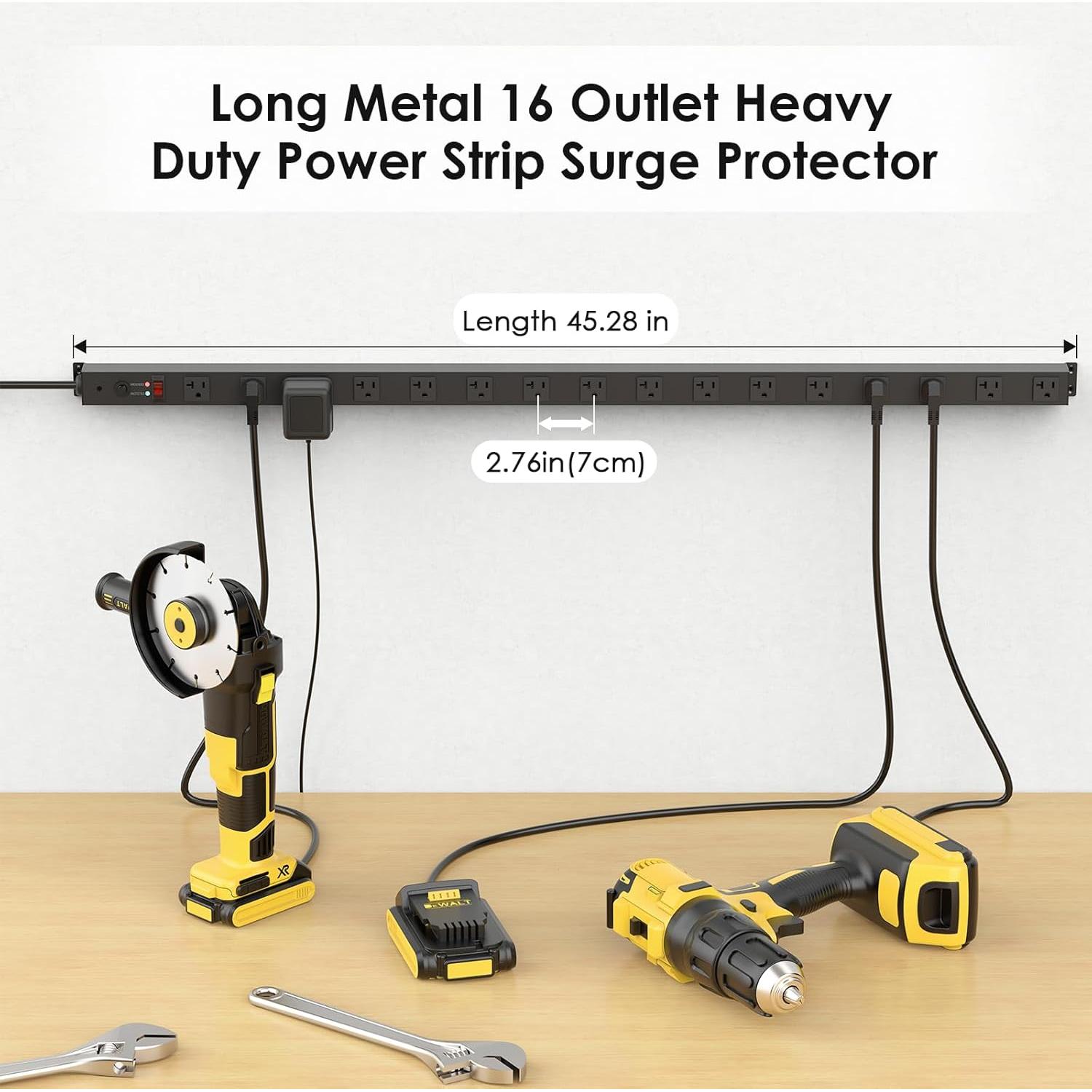 Regleta de Metal JUNNUJ 16 Salidas 20A 4800J 4FT Negra