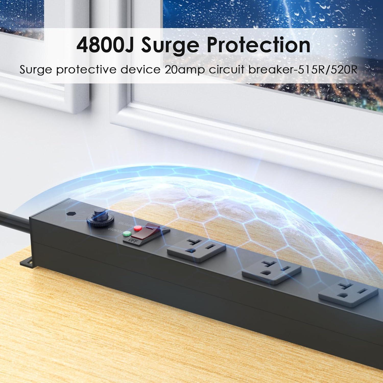 Regleta de Metal JUNNUJ 16 Salidas 20A 4800J 4FT Negra