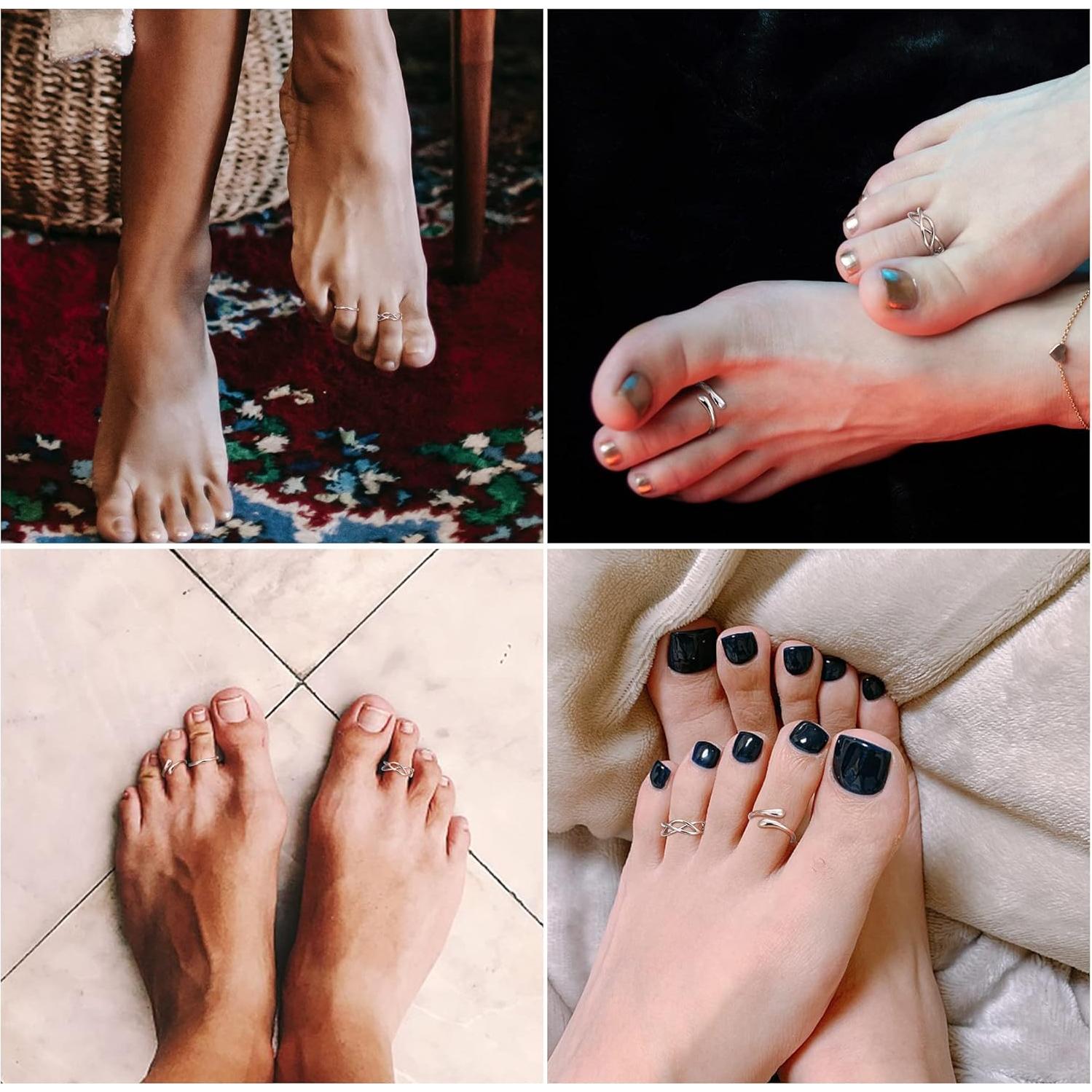 Conjunto de 3 Anillos Abiertos de Plata 925 para Pies - ZELORES