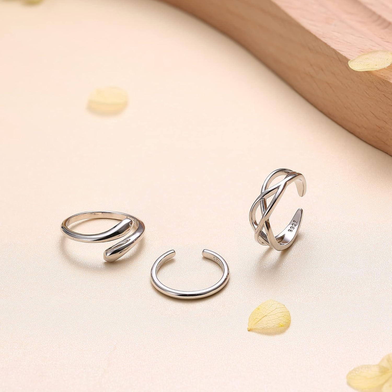 Conjunto de 3 Anillos Abiertos de Plata 925 para Pies - ZELORES