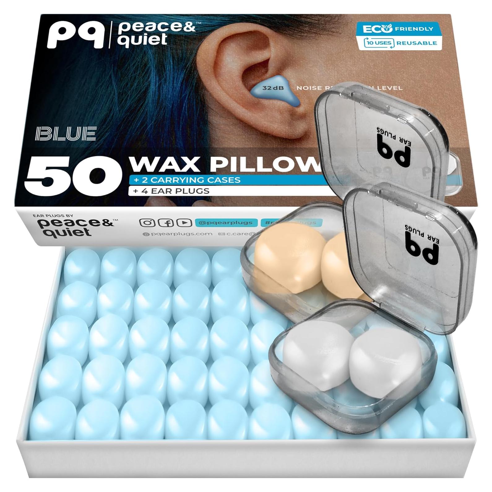 Tapones de Oído de Cera PQ Azul - 54 Almohadillas Silicona 32dB