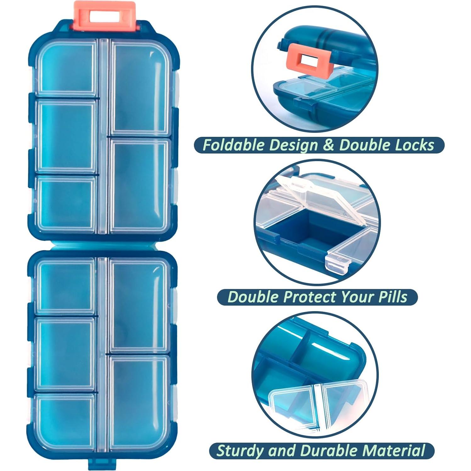 Estuche Organizador de Pastillas CUALFEC 3 Paquetes 10 Compartimentos