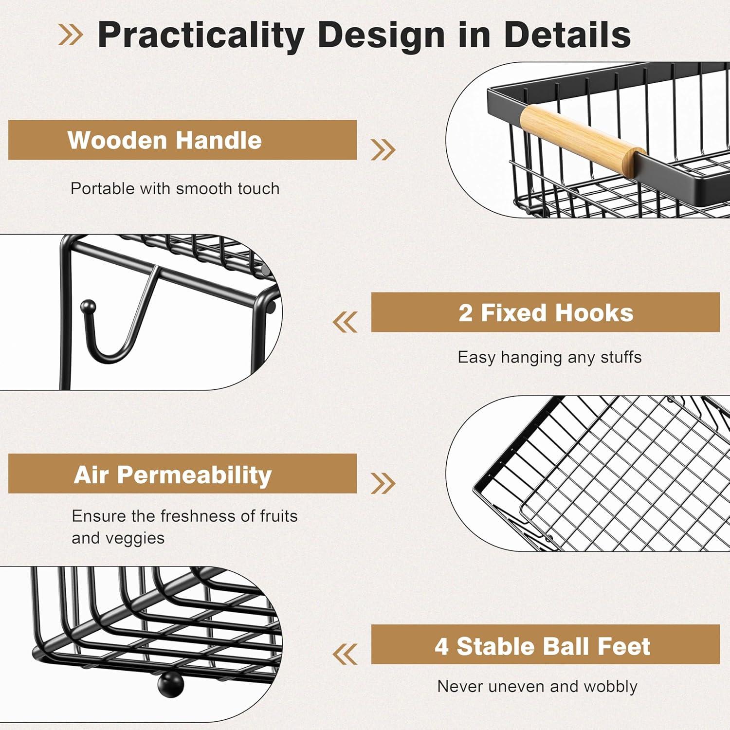 Cesta de Frutas de 2 Niveles Vanzbon - Soporte de Cocina Negro