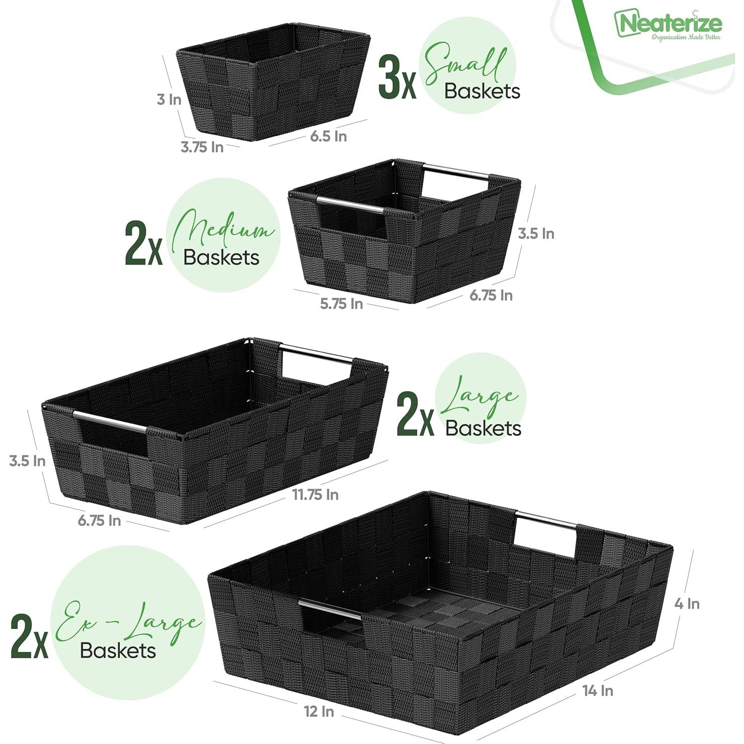 Set de 9 Cestas de Almacenamiento Neaterize Negras 30x35x10 cm