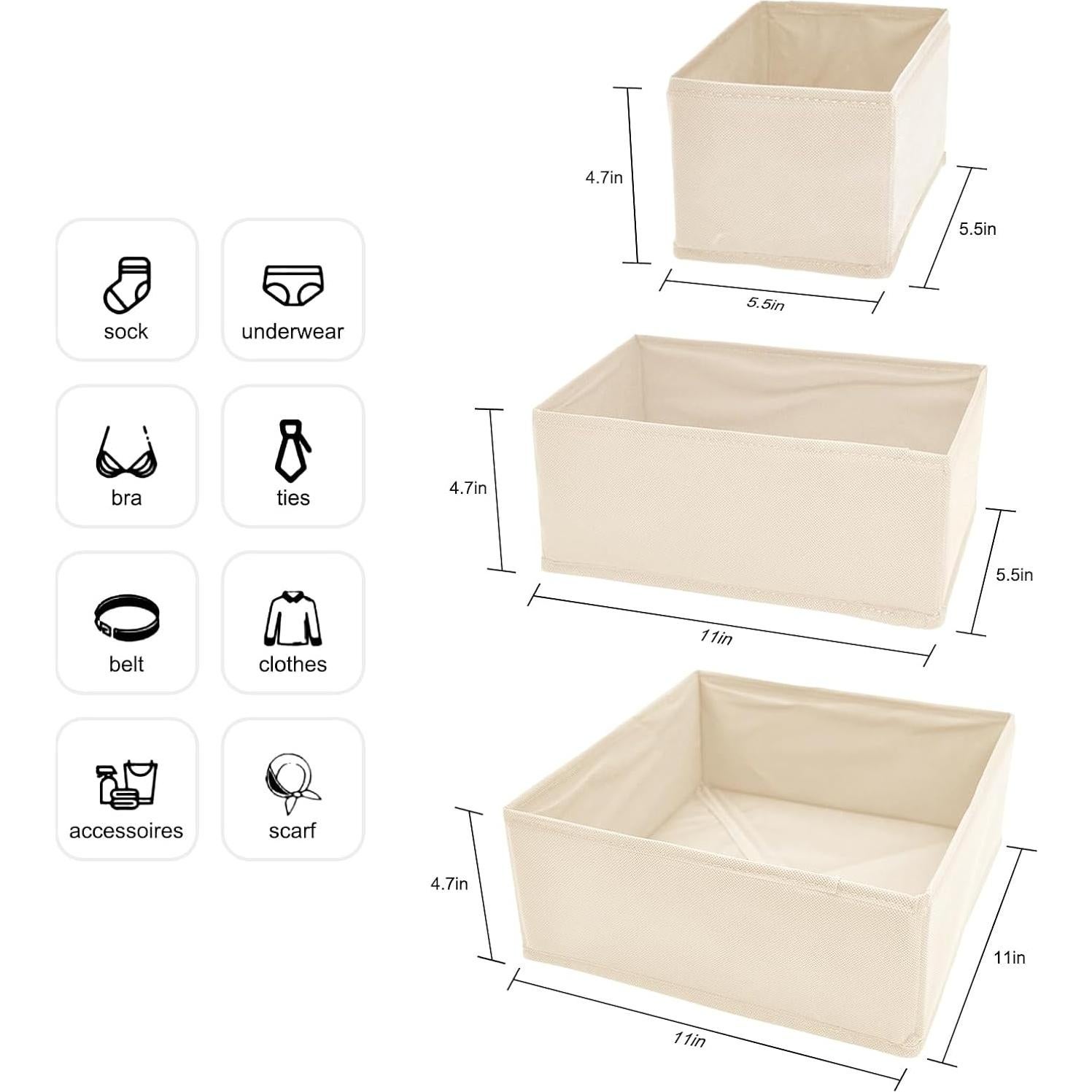 6 Organizadores de Cajones Telycummy Beige Plegables 42x13 cm