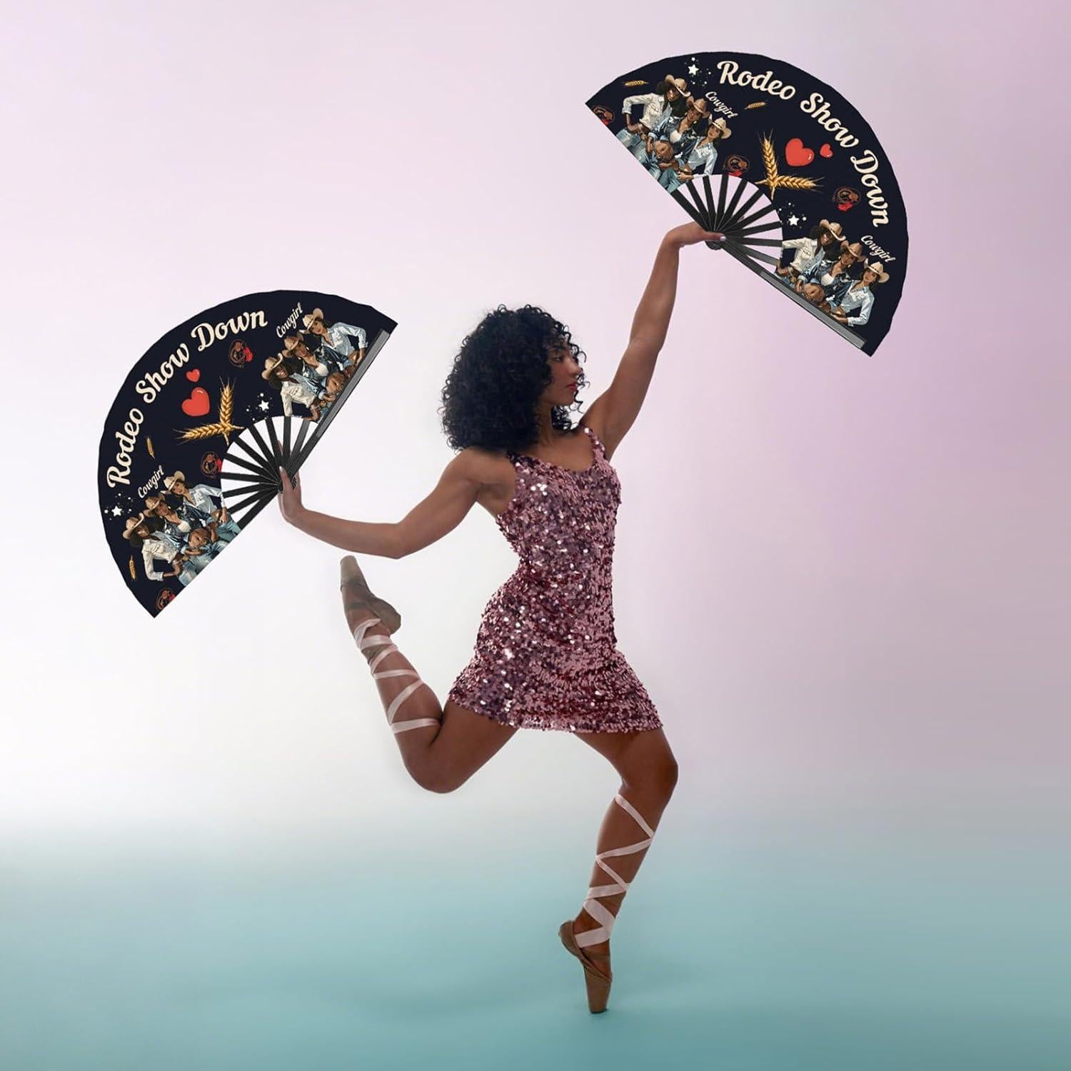 Abanico de mano Colorato 66 cm Plegable para Baile en Línea