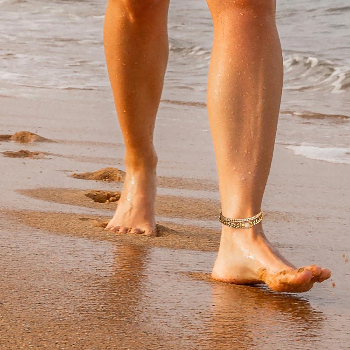 Tobilleras de oro 14K para mujeres con rhinestones - 20.32cm a 26.67cm