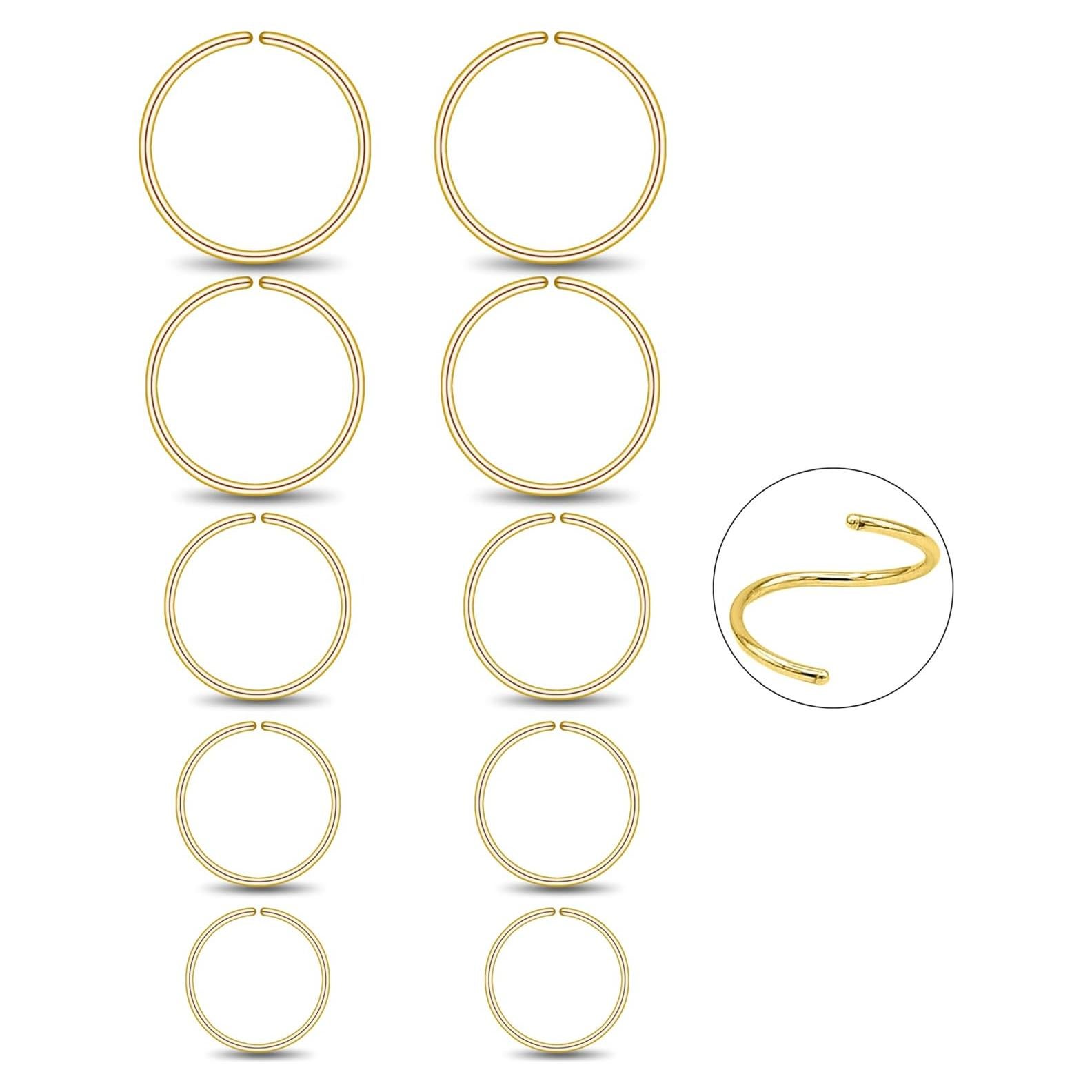 Juego de 10 Aros de Nariz de Plata Esterlina 925 Hipoalergénicos