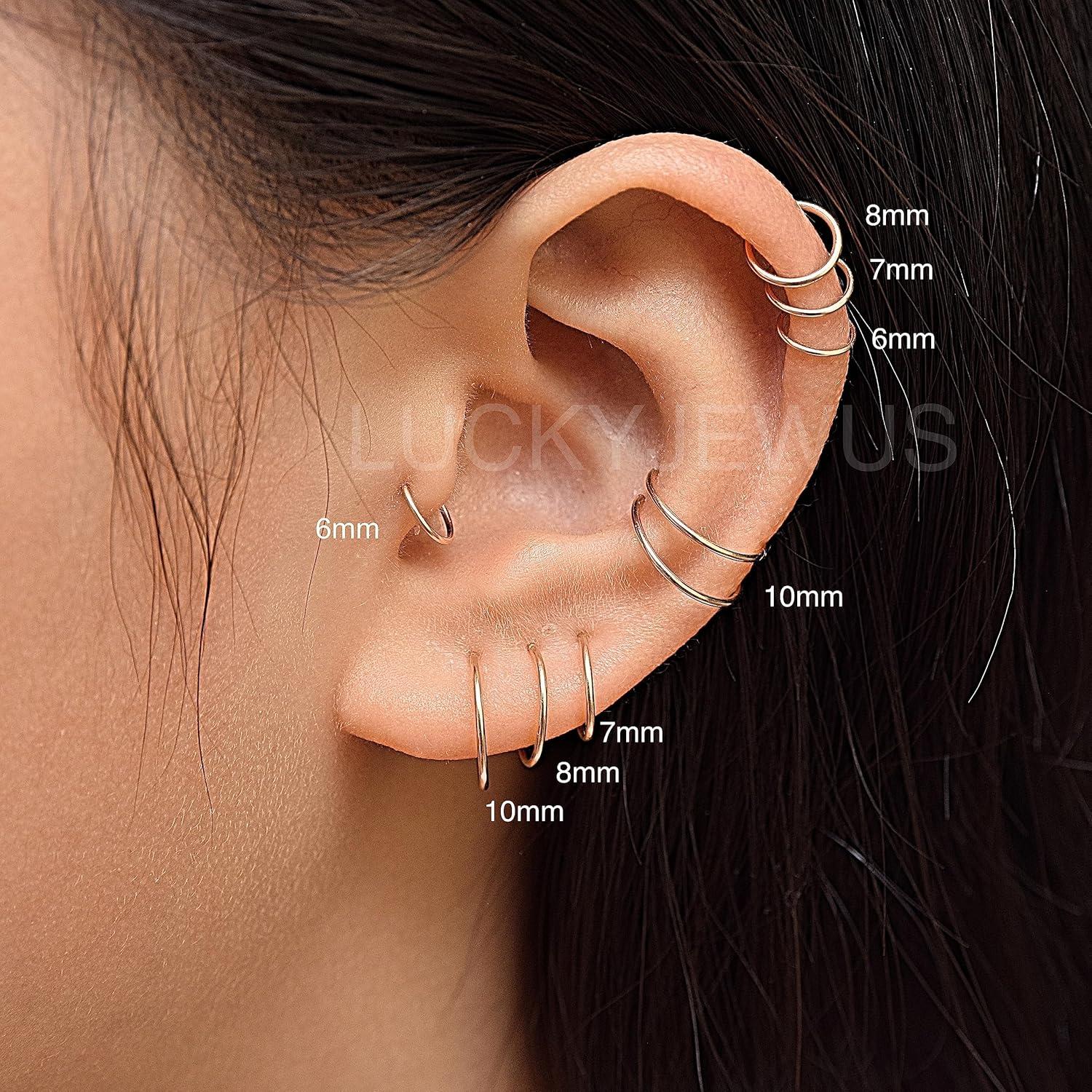 Juego de 10 Aros de Nariz de Plata Esterlina 925 Hipoalergénicos