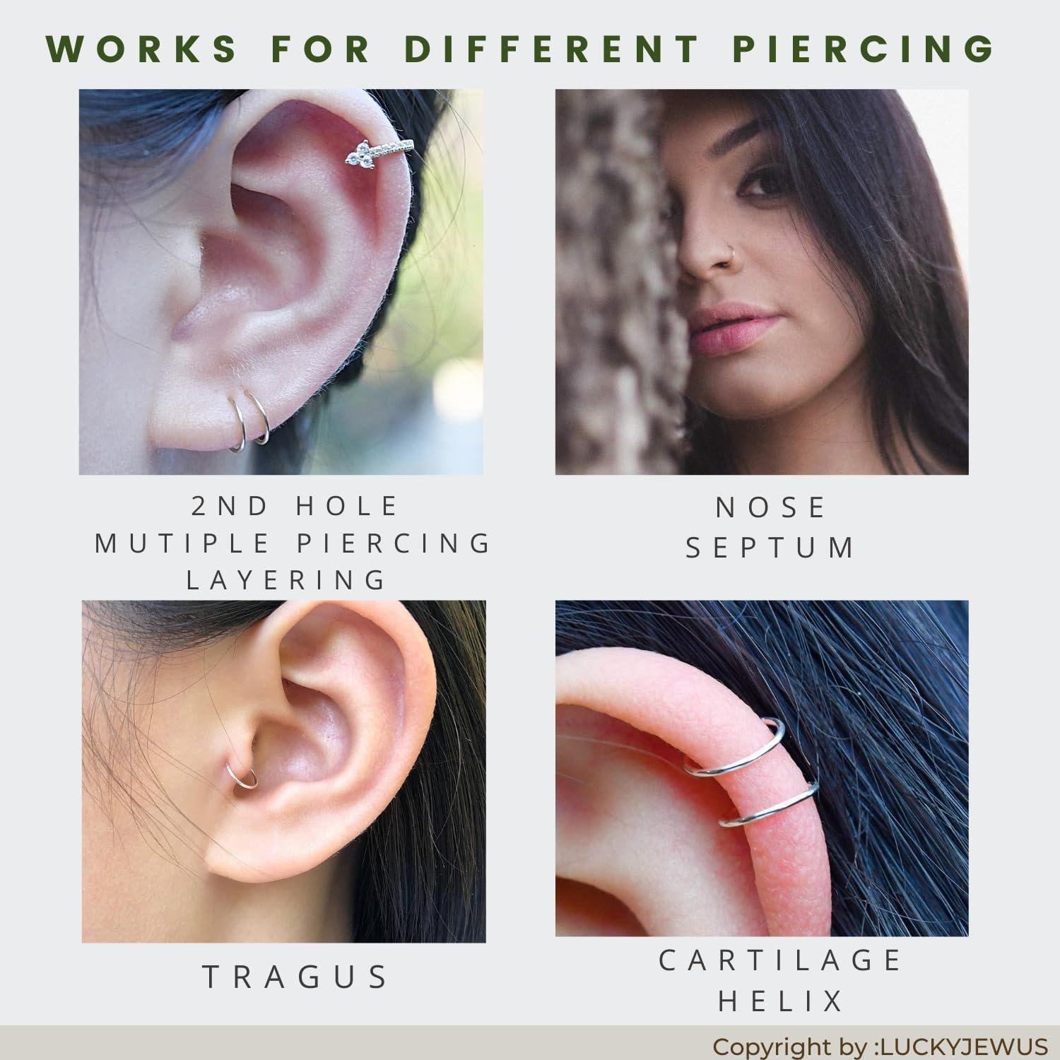 Juego de 10 Aros de Nariz de Plata Esterlina 925 Hipoalergénicos