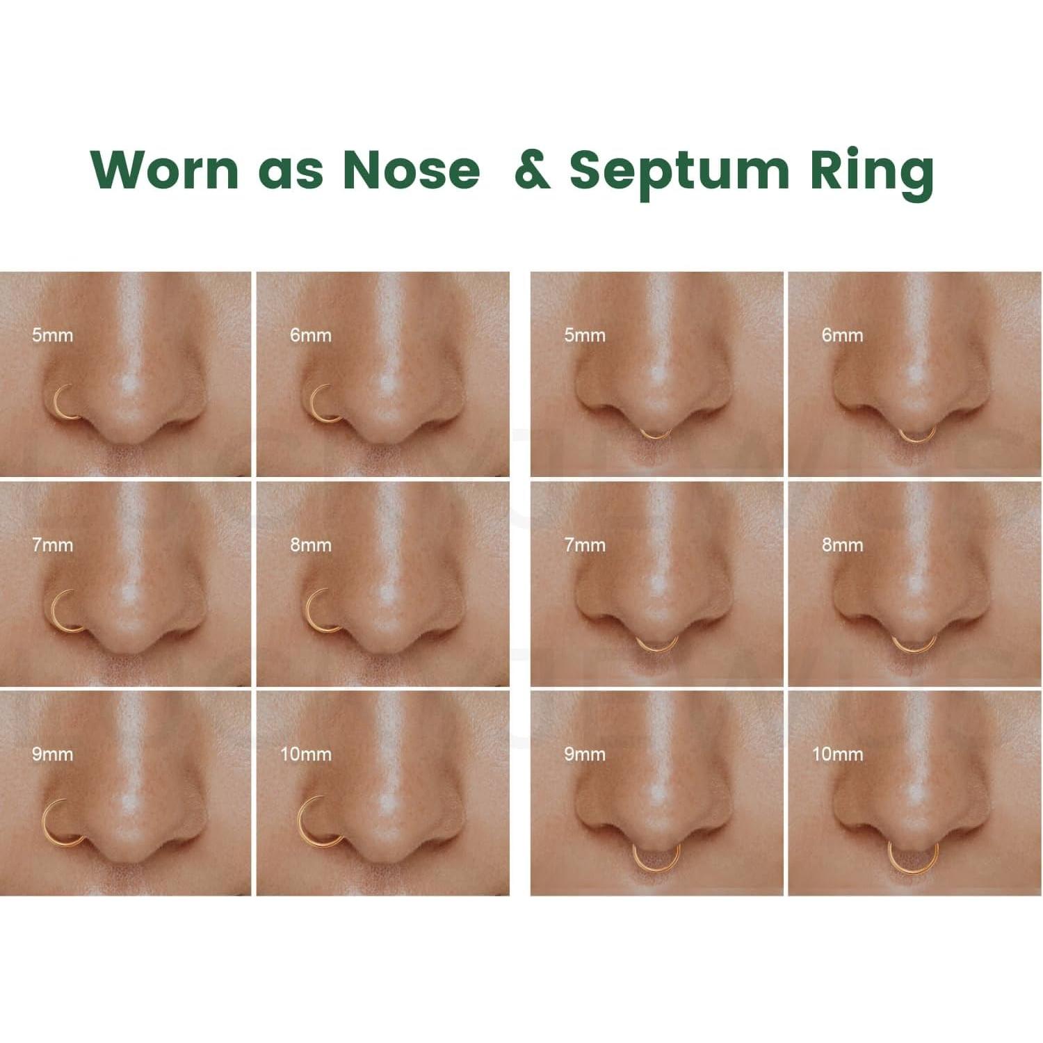 Juego de 10 Aros de Nariz de Plata Esterlina 925 Hipoalergénicos