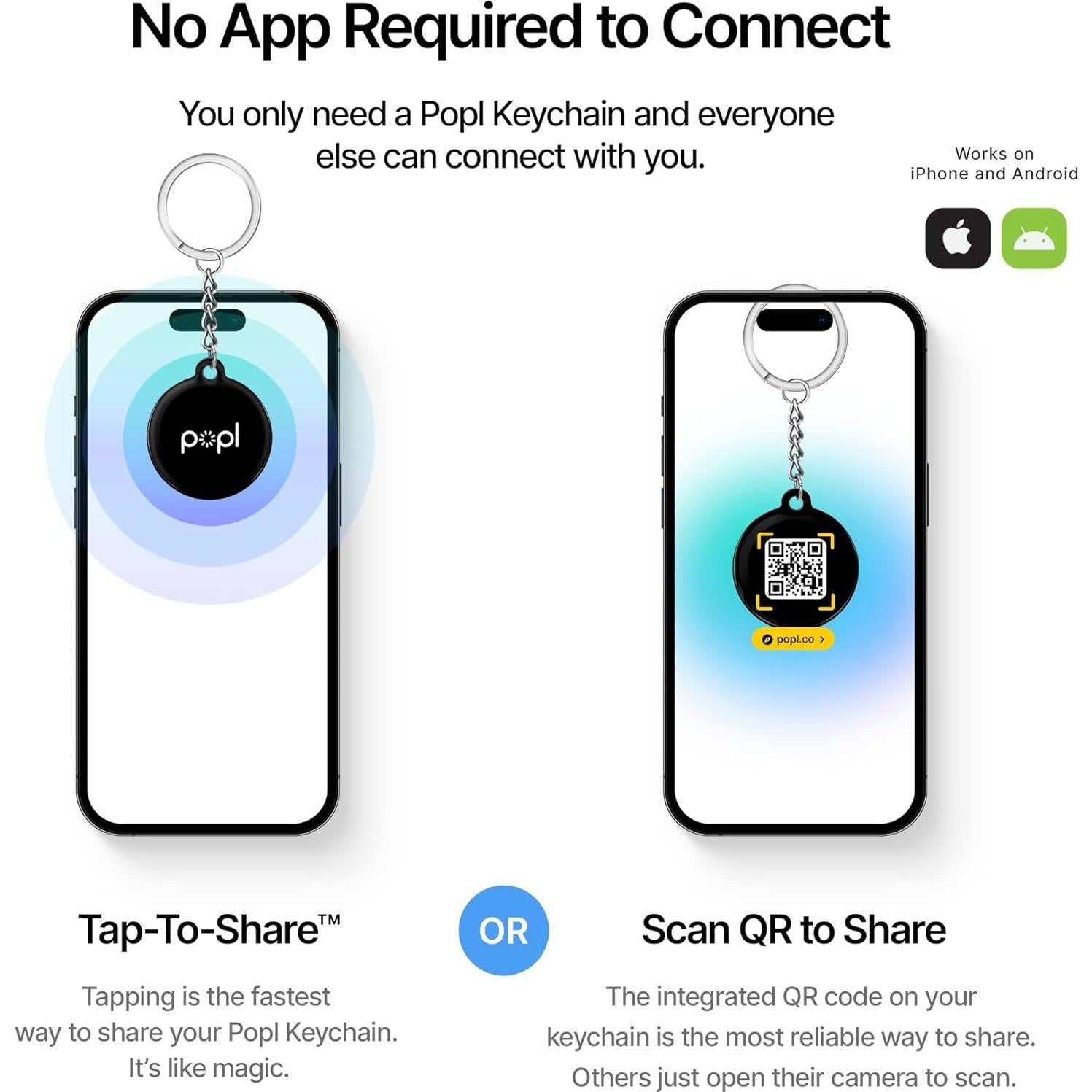 Tarjeta de Visita Digital Popl Keychain NFC - QR Negro - 18g