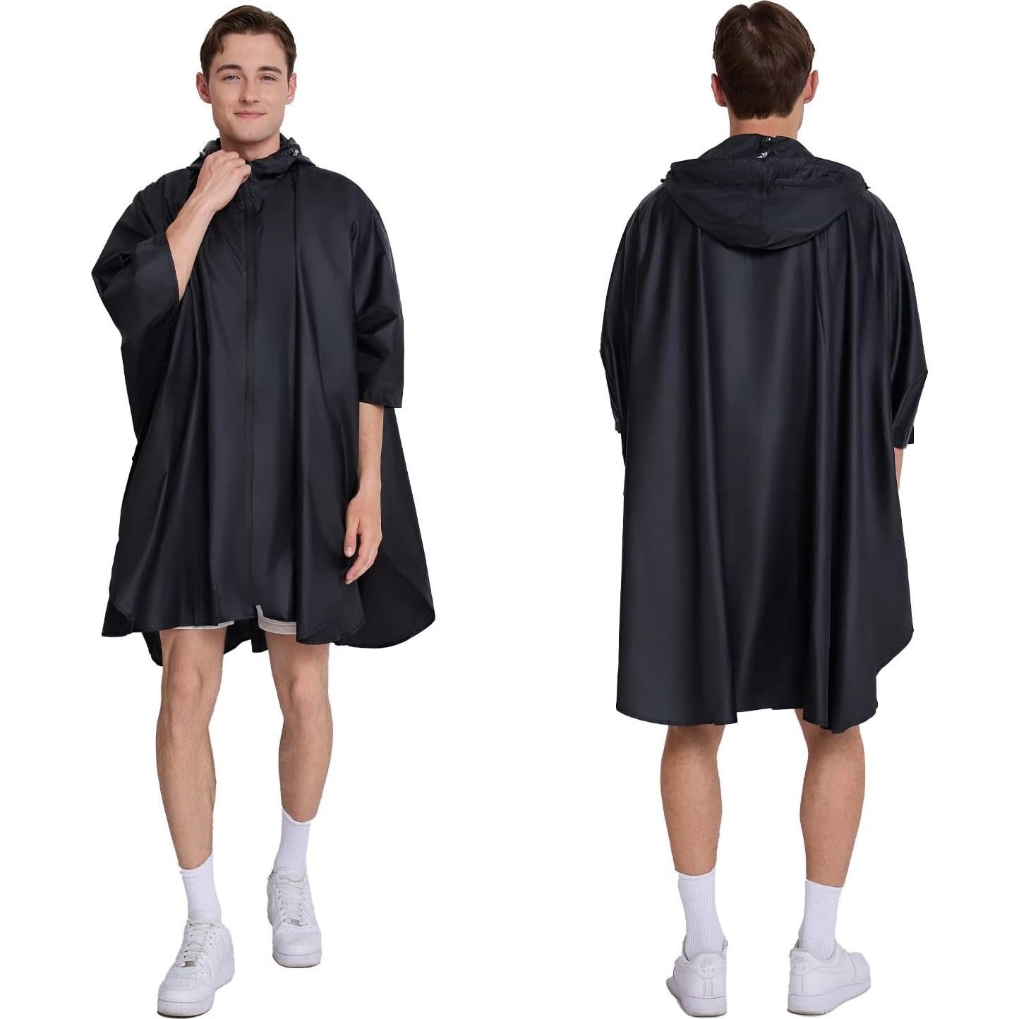 Capa Impermeable Poncho Unisex Adulto con Capucha - Negro