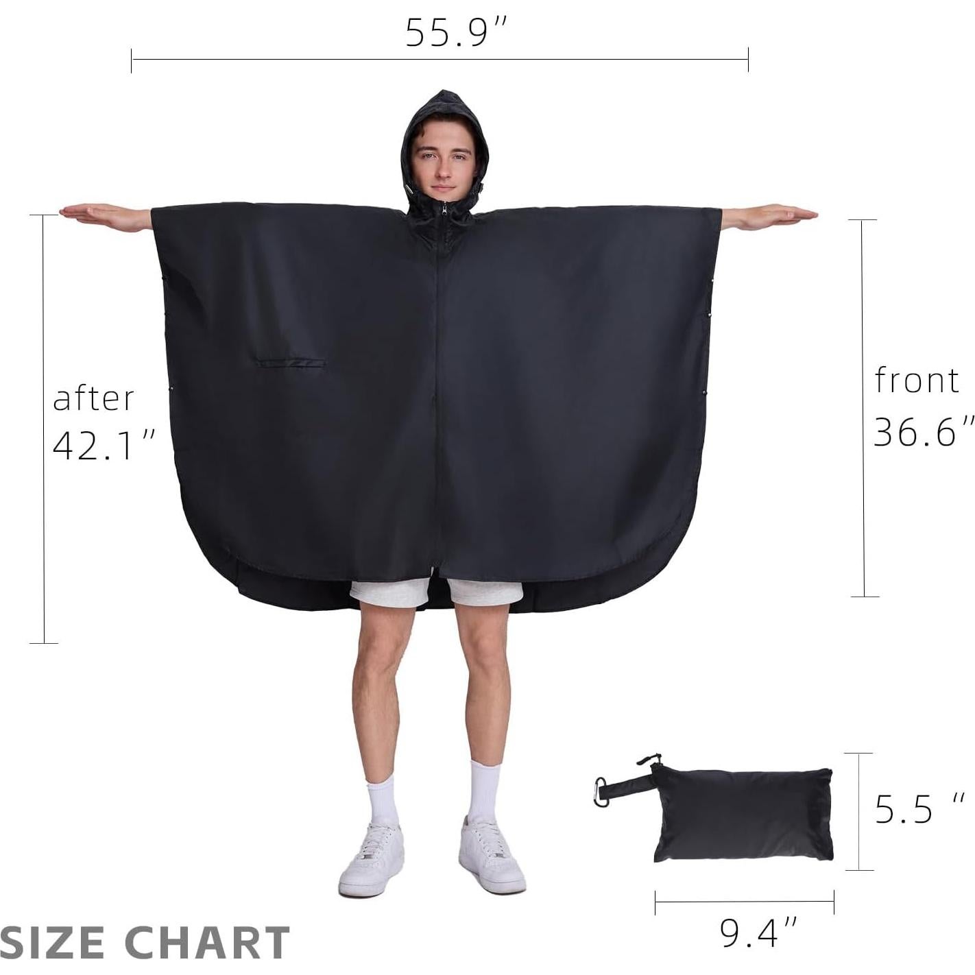 Capa Impermeable Poncho Unisex Adulto con Capucha - Negro