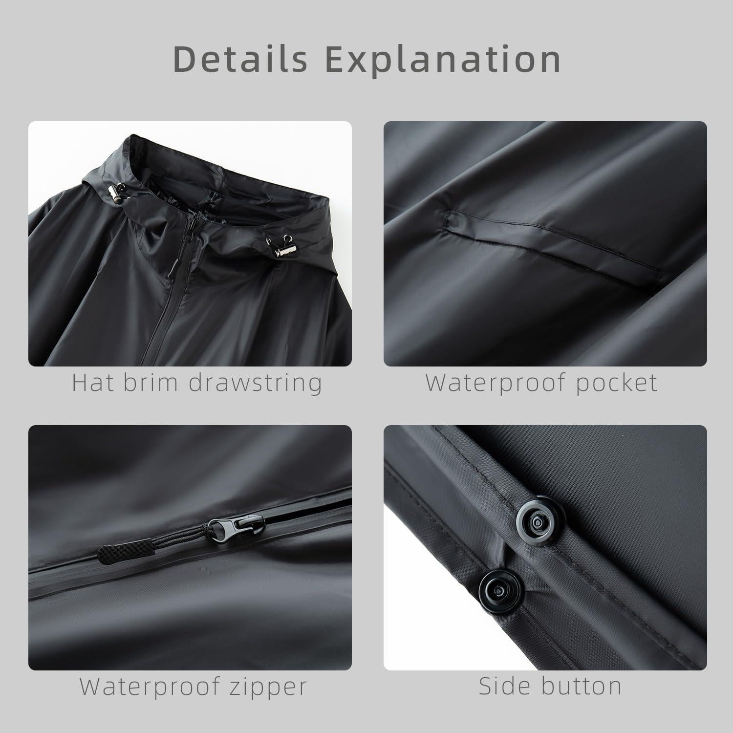 Capa Impermeable Poncho Unisex Adulto con Capucha - Negro