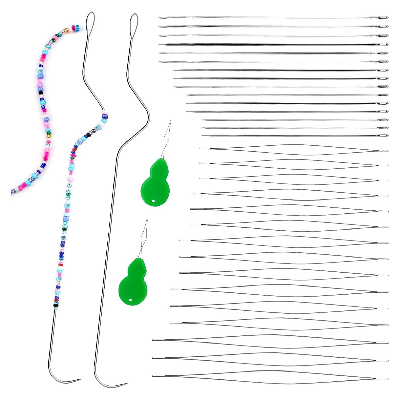 GarfxG 36 Pcs Beading Needles Set Include Bead Spinner Needles, Big Eye Seed Beading Needles, Straight Beading Needles and Threading Device, Beading & Sequin Embroidery Crafting DIY, Silver