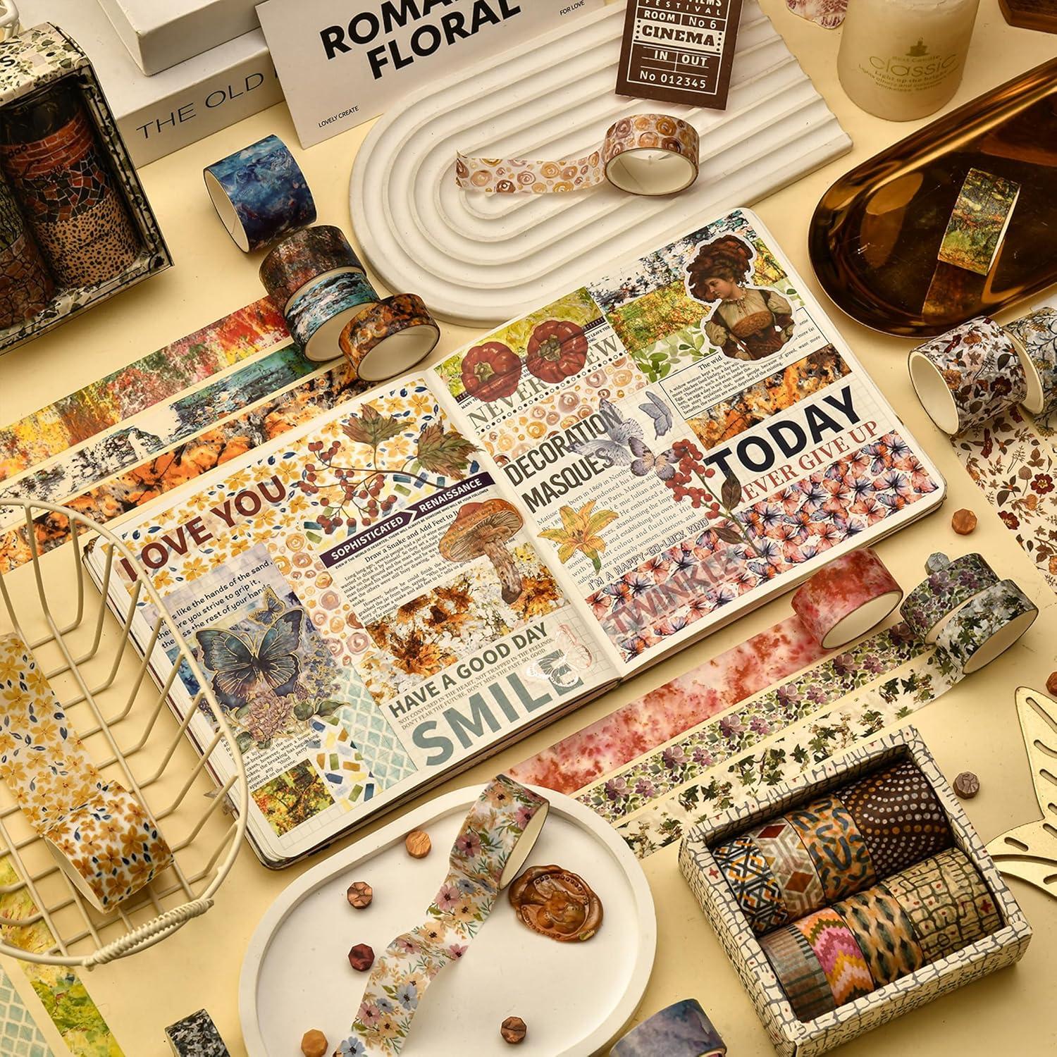 Juego de 8 Rollos de Cinta Washi Retro Vintage 30mm 20mm 15mm