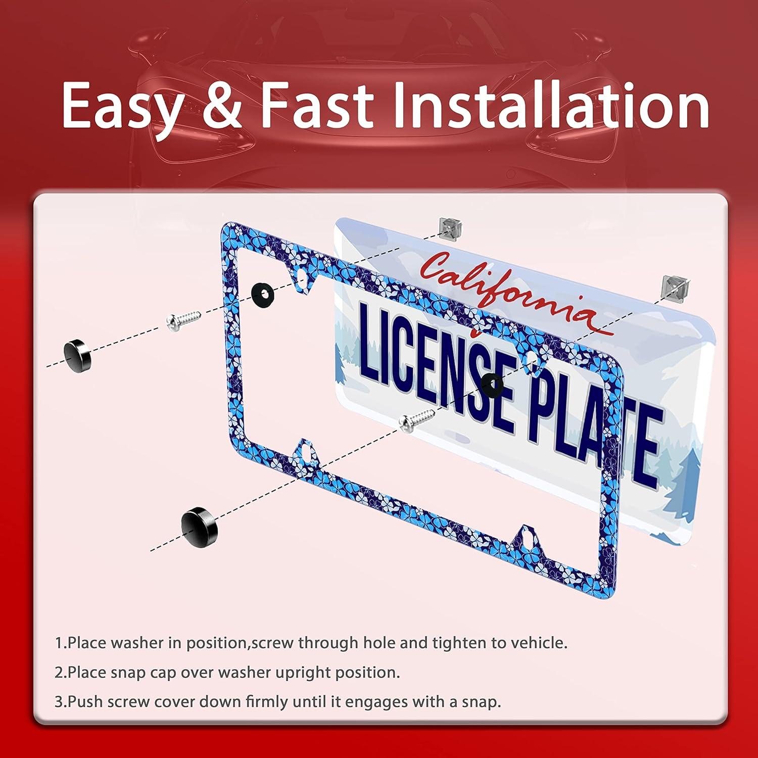 Marco de Placa de Licencia NINANMY Floral Hibisco Azul 31.2x16cm