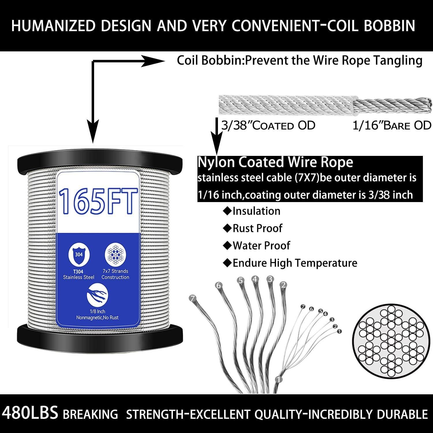 Kit de Colgar Luces de Cuerda GZFTM 50M Acero Inoxidable 1.5mm