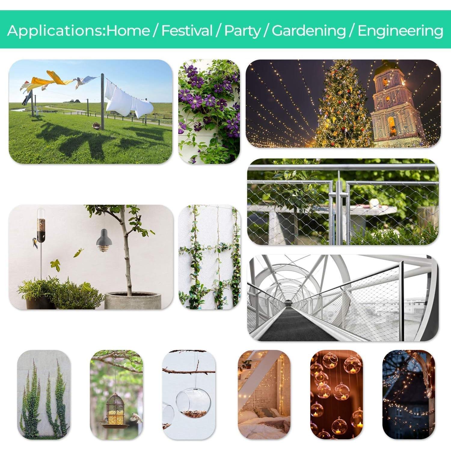 Kit de Colgar Luces de Cuerda GZFTM 50M Acero Inoxidable 1.5mm