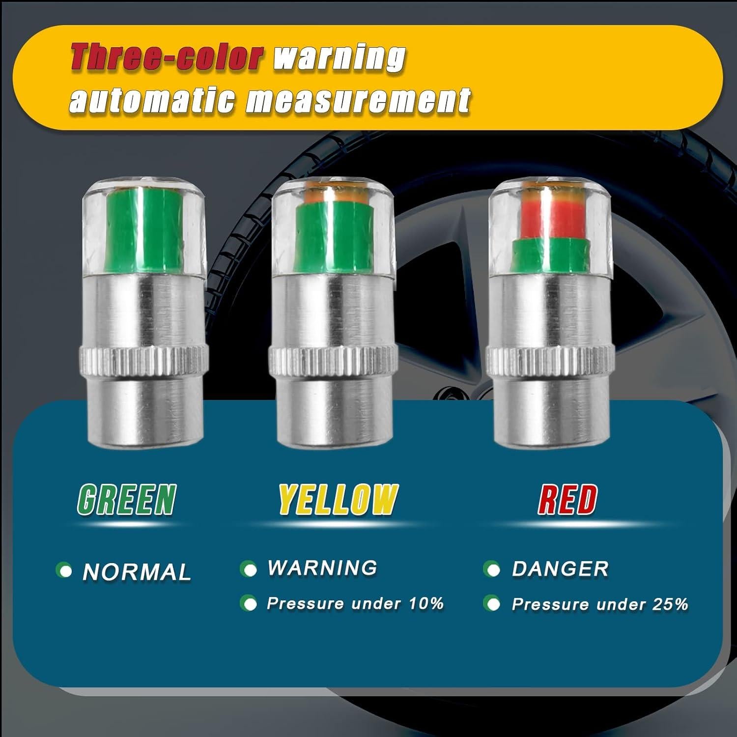4 Tapones de Válvula de Presión Neumáticos BSAMZO 32PSI