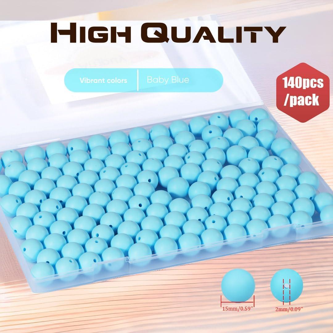 140 Cuentas de Silicona 15mm Anjpuy Azul Bebé para Bricolaje
