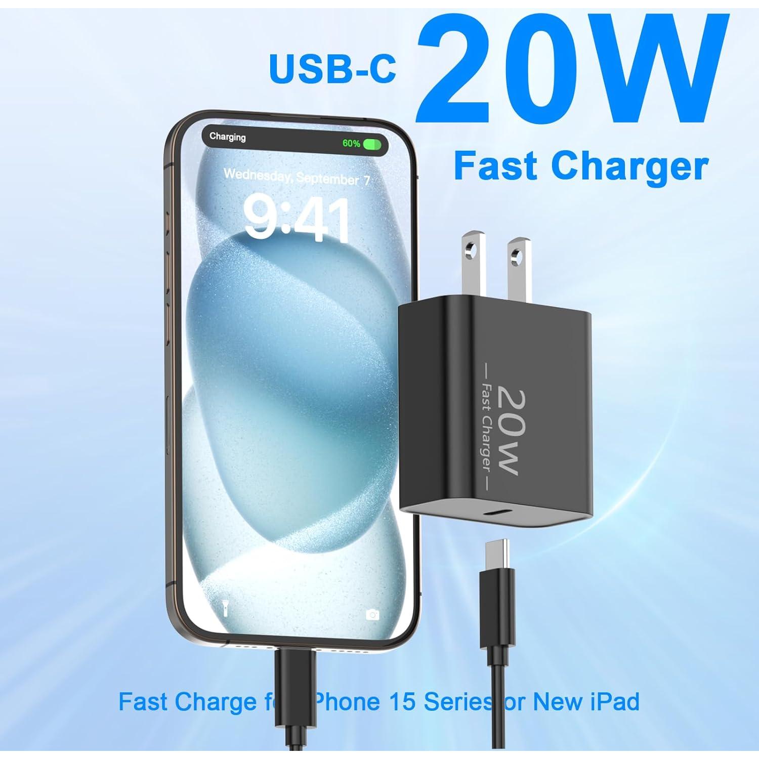 Cargador Rápido USB C 20W Matsusho con Cable 3m para iPhone