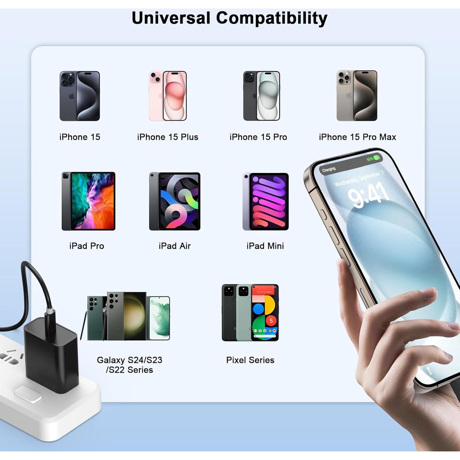 Cargador Rápido USB C 20W Matsusho con Cable 3m para iPhone